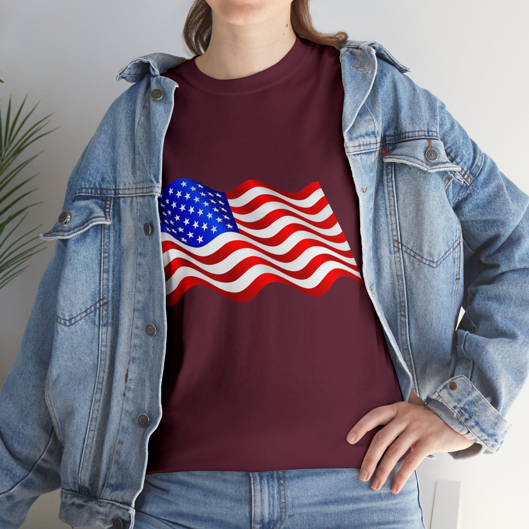 American Wavy Flag Unisex Heavy Cotton Tee