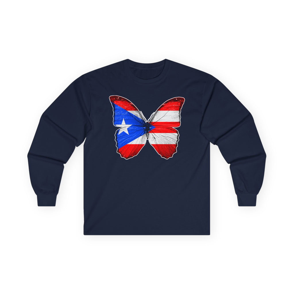 Women's Puerto Rico Flag Butterfly Long Sleeve Tee