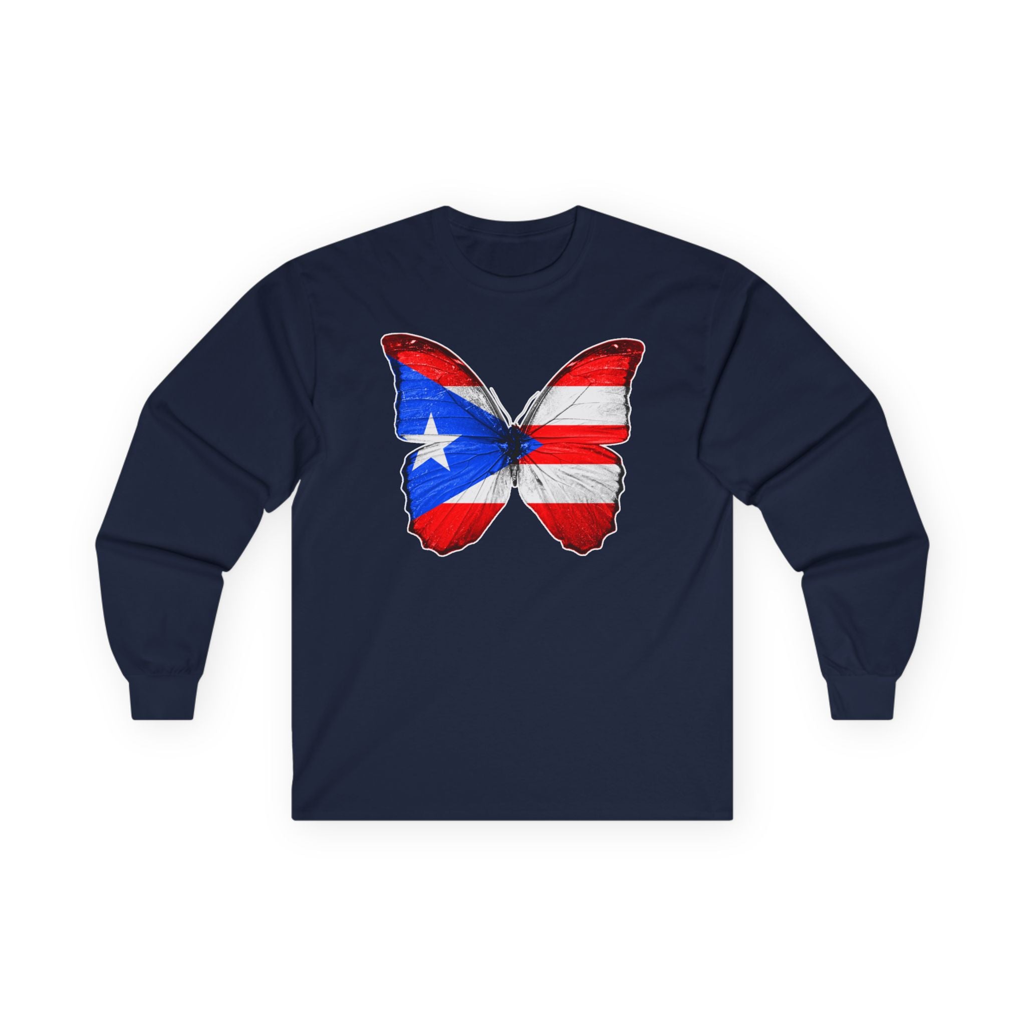 Women's Puerto Rico Flag Butterfly Long Sleeve Tee