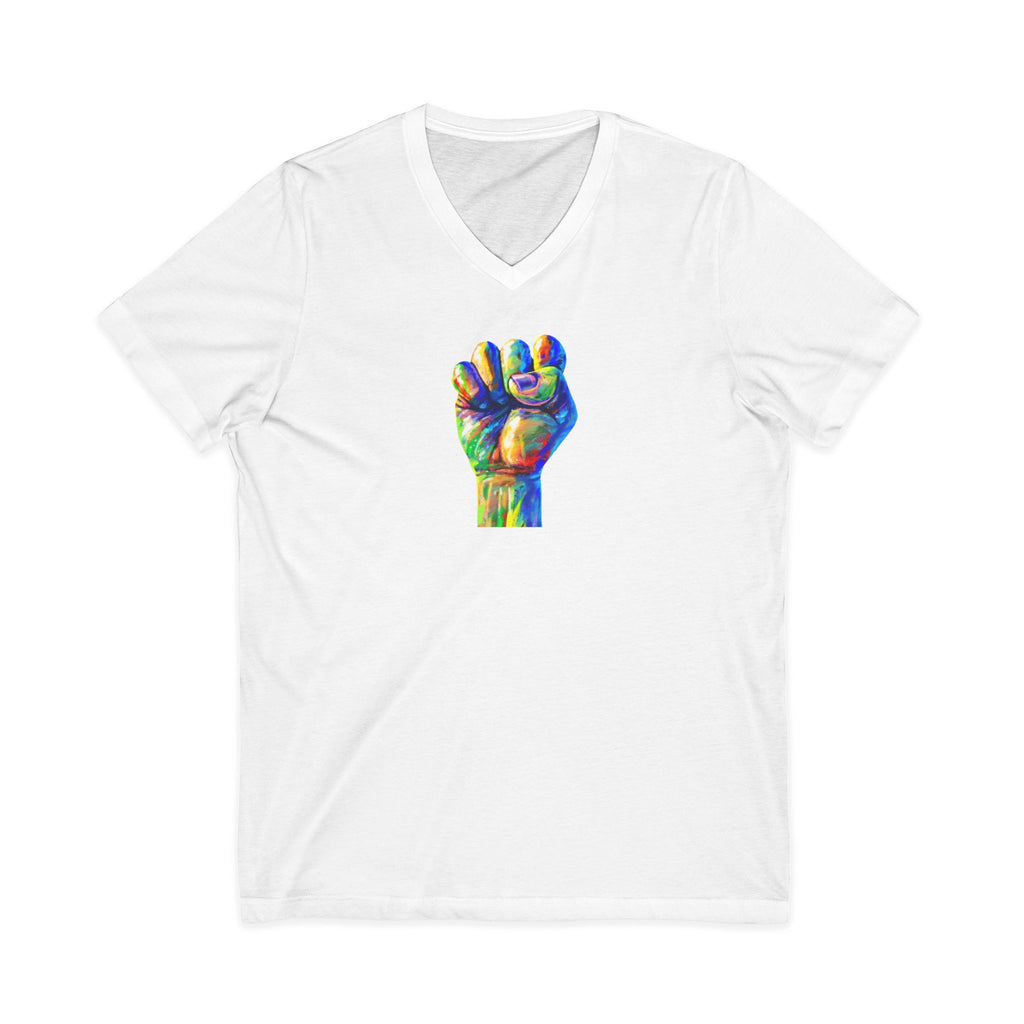 Power To The People Fist V-Neck Tee — Pride & Protest Solidarity T-Shirt