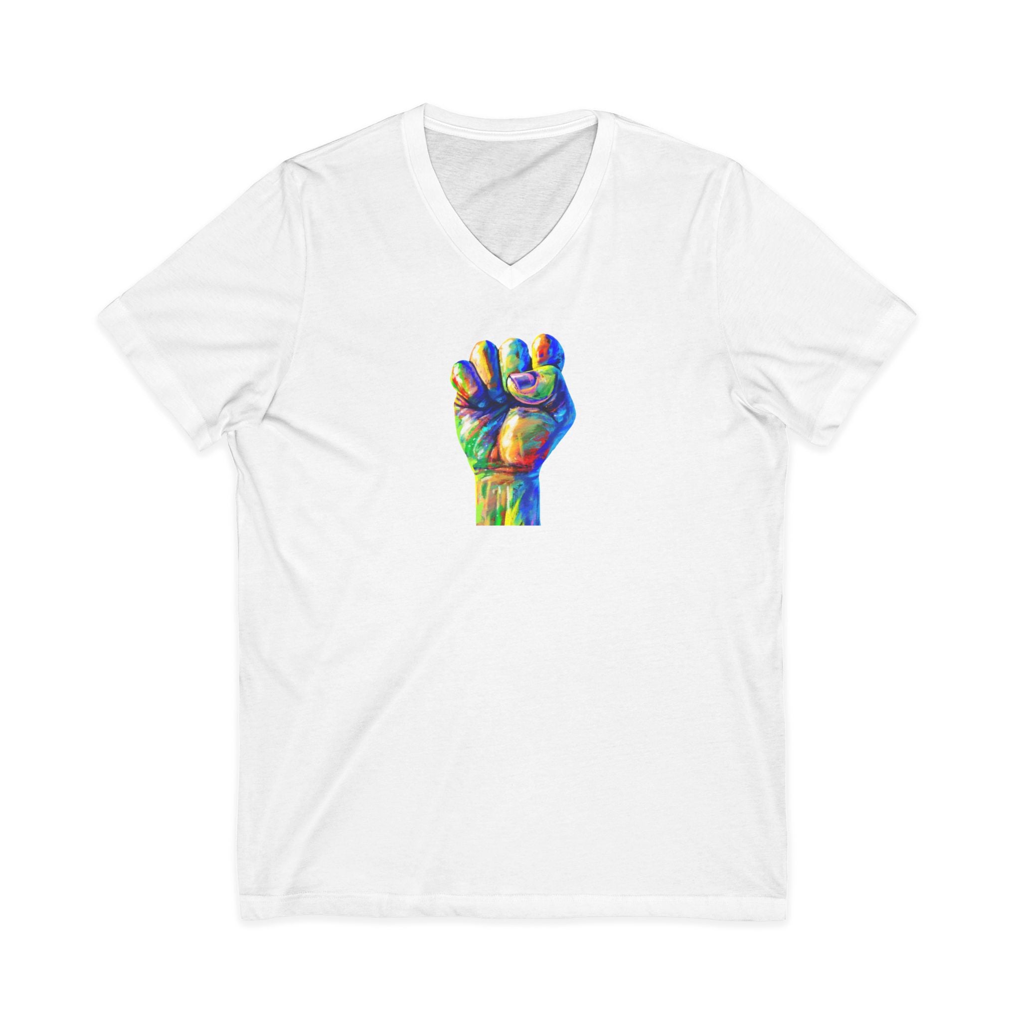Power To The People Fist V-Neck Tee — Pride & Protest Solidarity T-Shirt