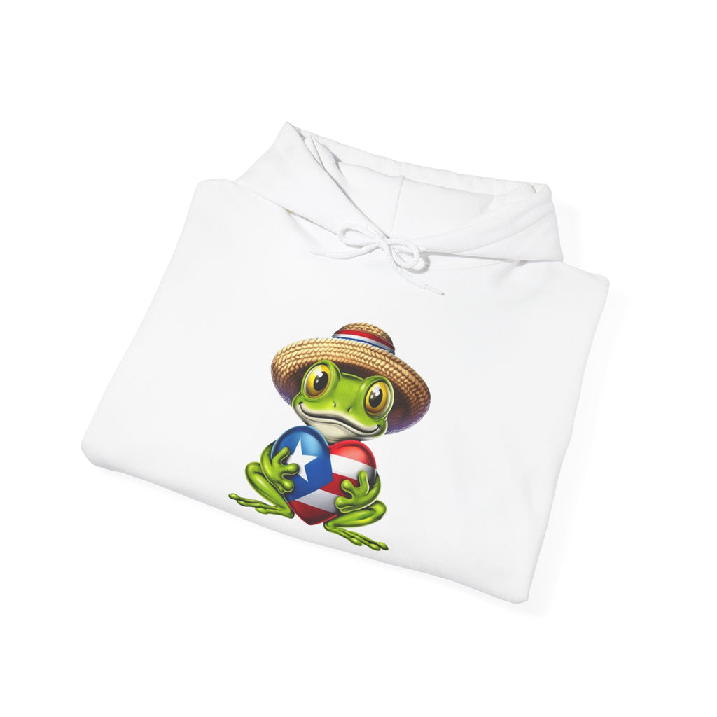Puerto Rico Frog Hoodie — Coquí with Flag Heart Back Graphic