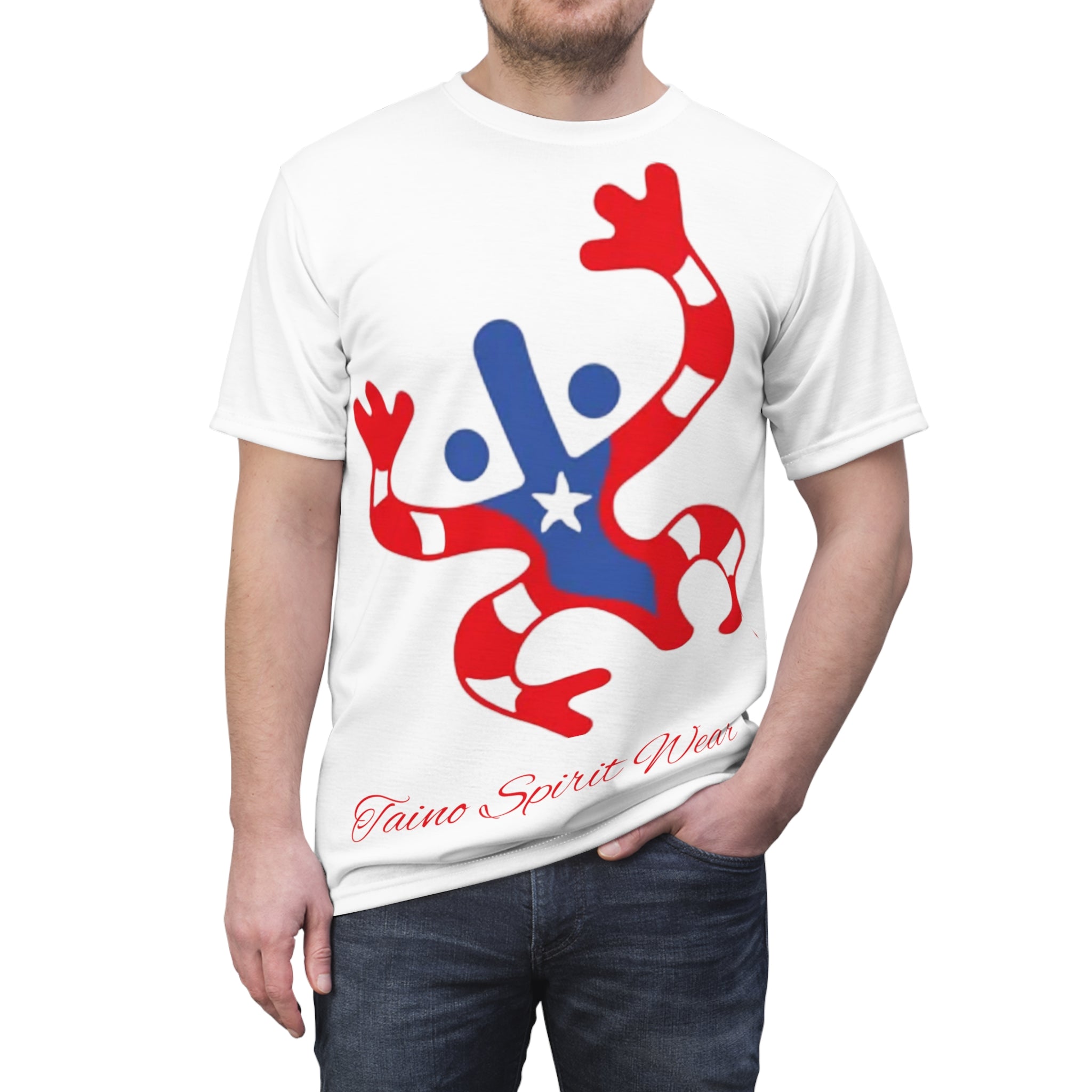 Taino Puerto Rican Flag Coqui Unisex Cut & Sew Tee (AOP)