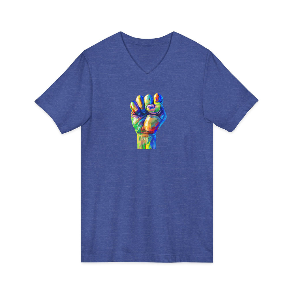 Power To The People Fist V-Neck Tee — Pride & Protest Solidarity T-Shirt