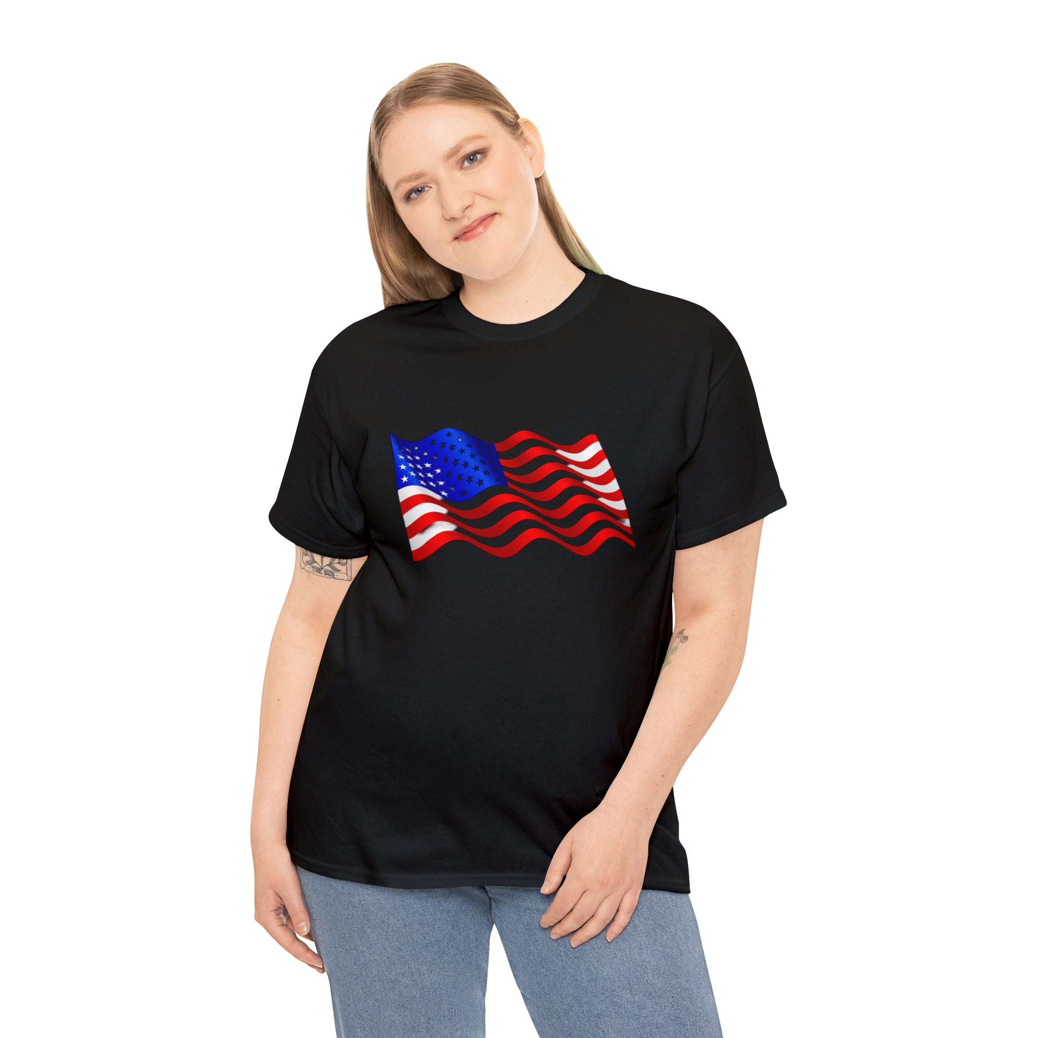 American Wavy Flag Unisex Heavy Cotton Tee