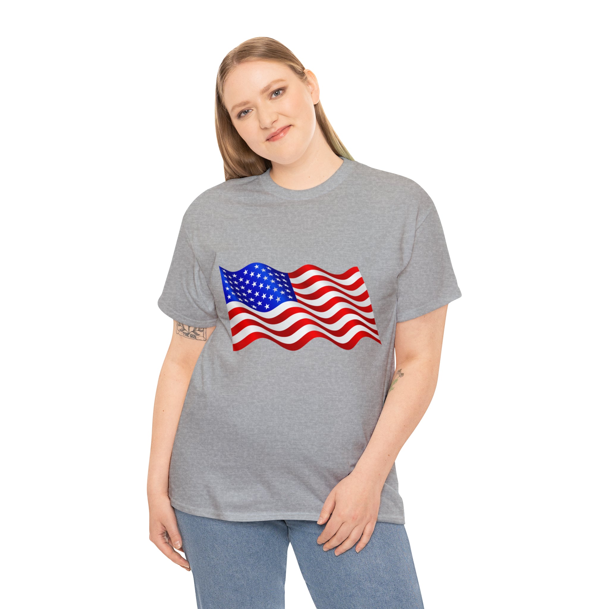 American Wavy Flag Unisex Heavy Cotton Tee