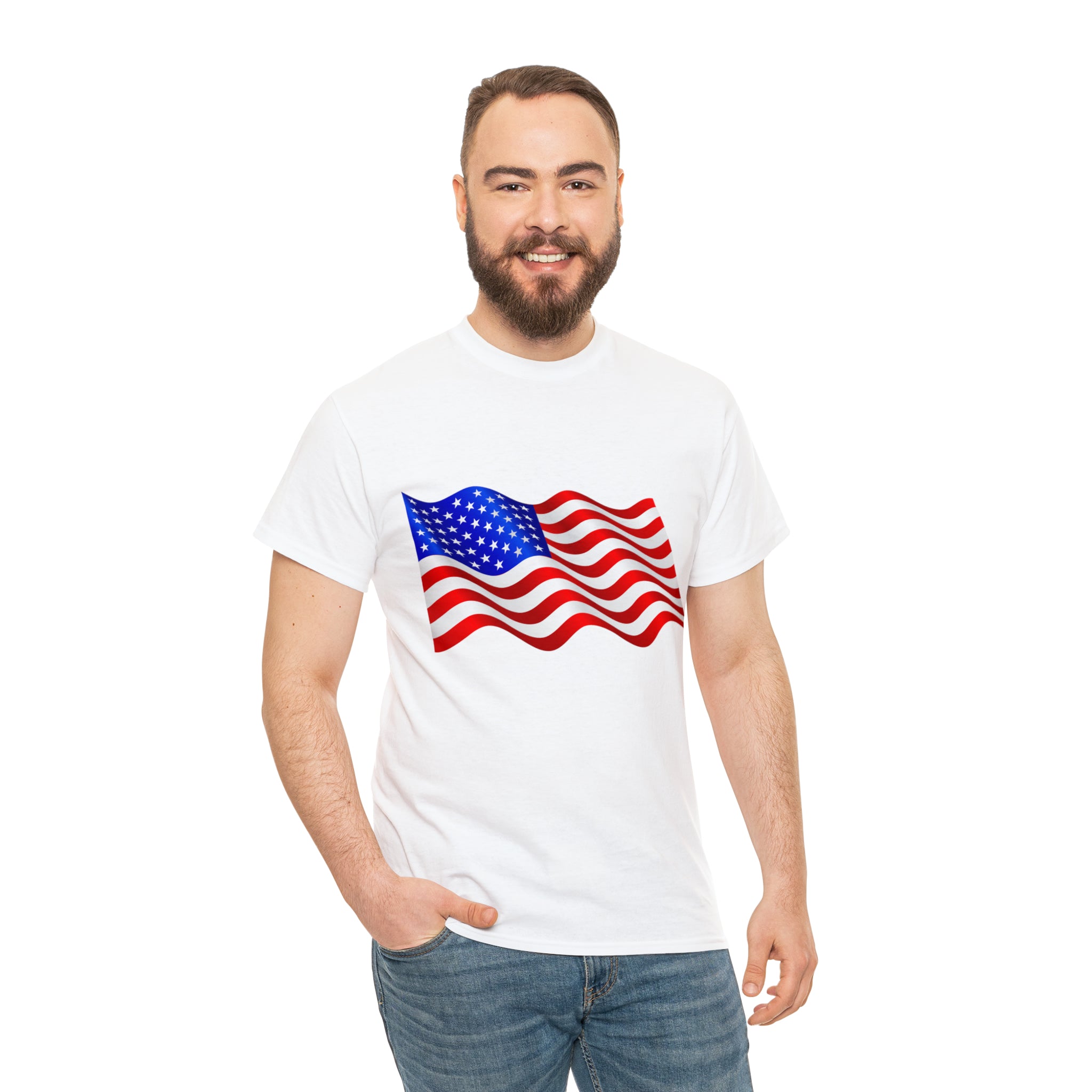 American Wavy Flag Unisex Heavy Cotton Tee
