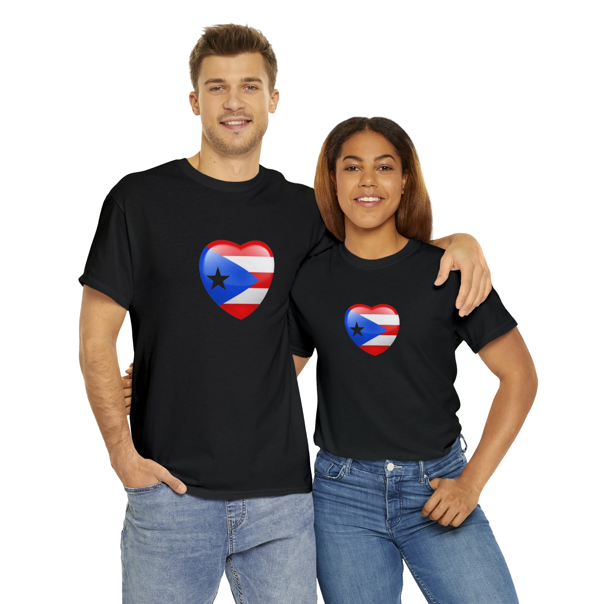 Puerto Rican Flag Heart Unisex Heavy Cotton Tee