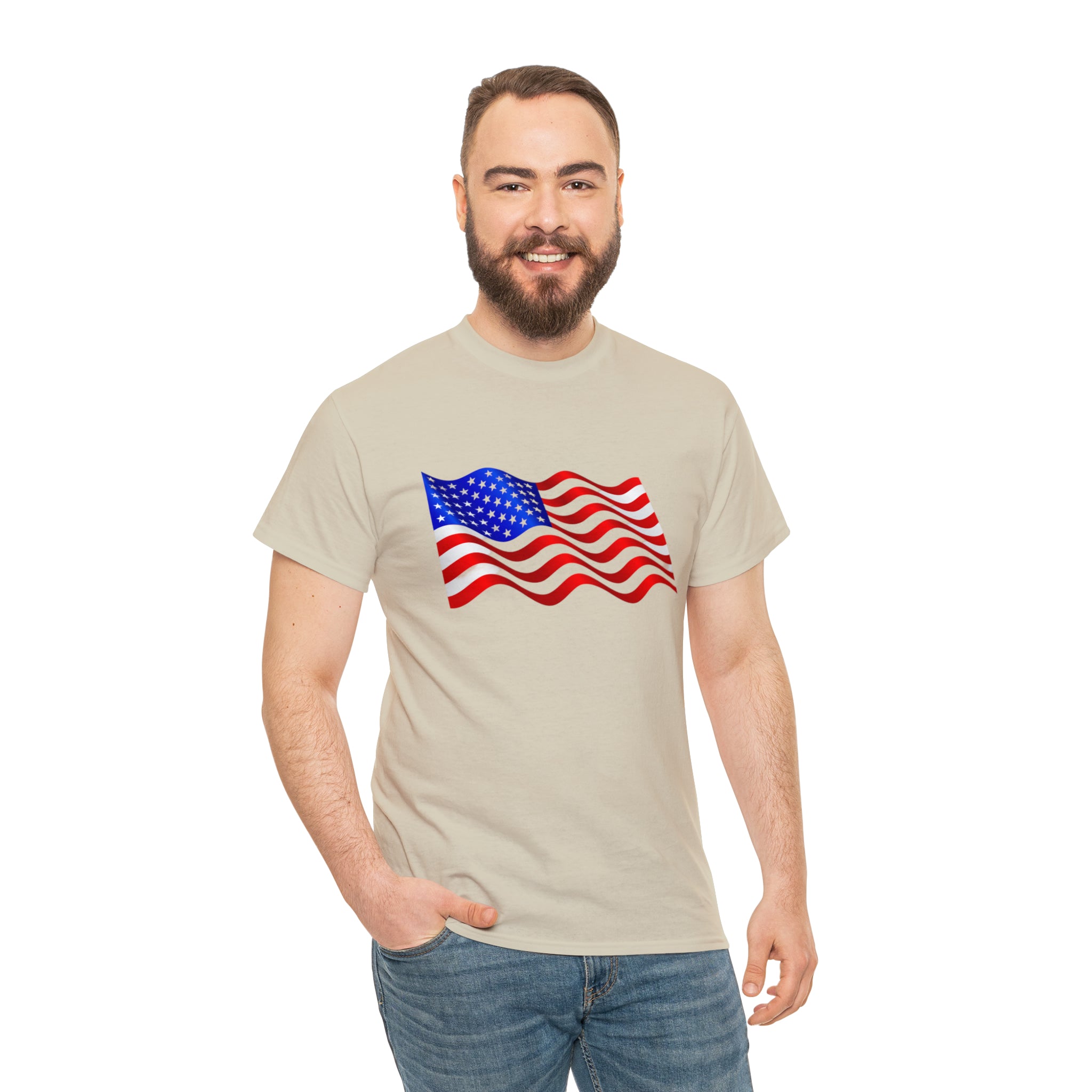 American Wavy Flag Unisex Heavy Cotton Tee