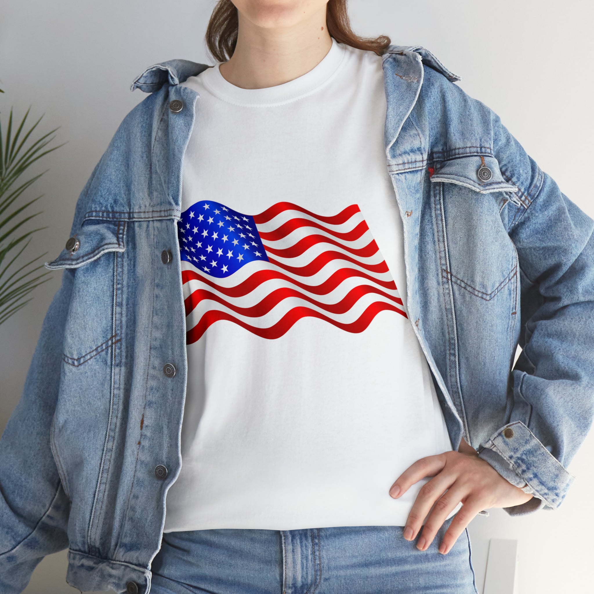 American Wavy Flag Unisex Heavy Cotton Tee