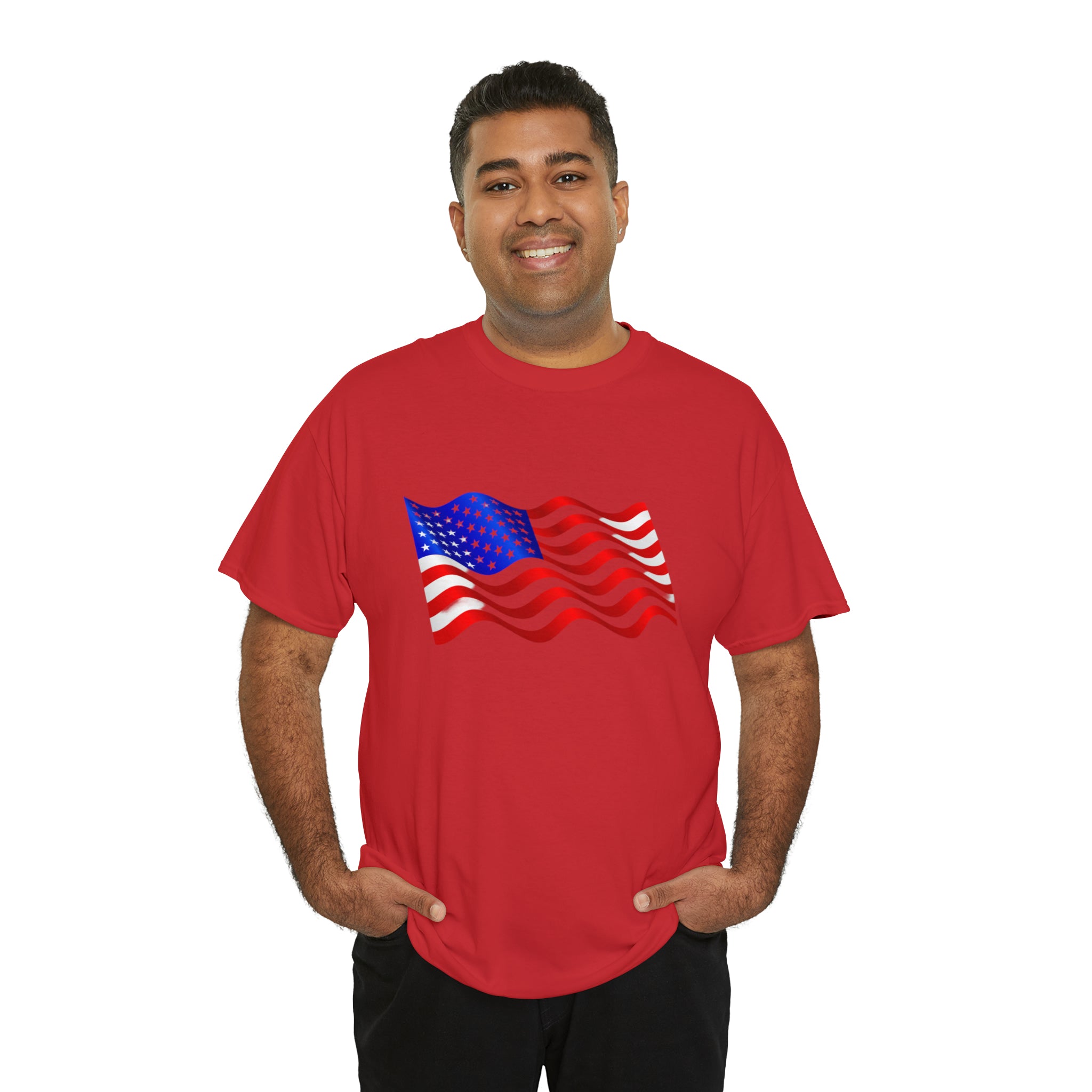 American Wavy Flag Unisex Heavy Cotton Tee