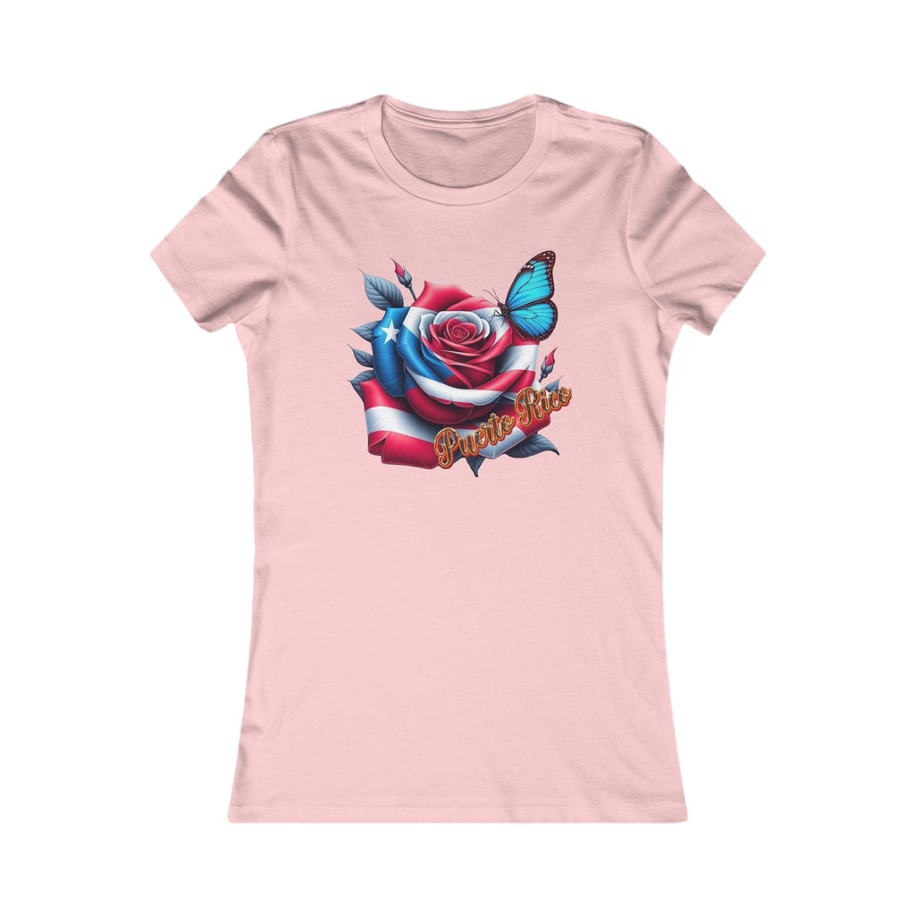 Patriotic Puerto Rico Rose Tee — Women's Flag Butterfly Floral T-Shirt