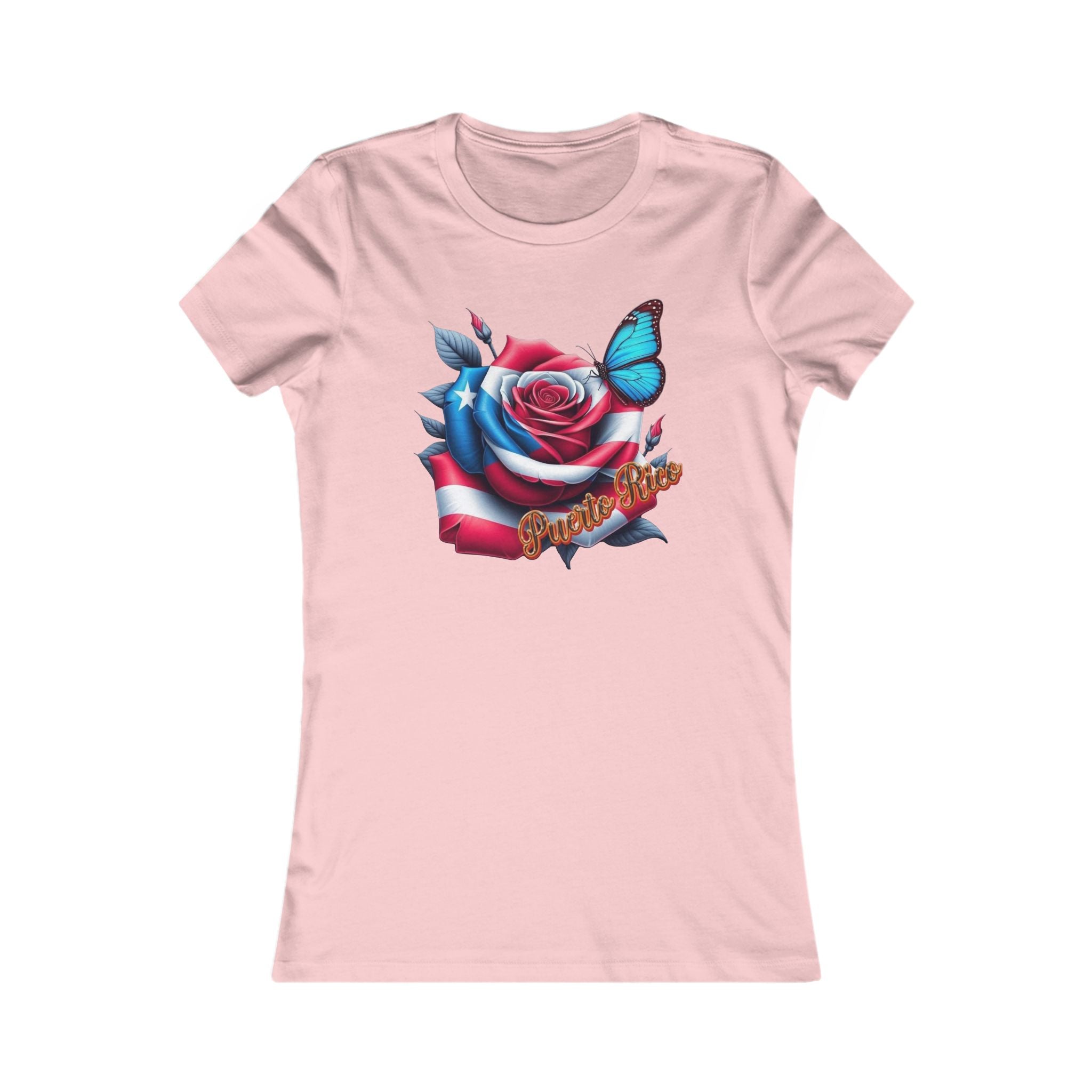 Patriotic Puerto Rico Rose Tee — Women's Flag Butterfly Floral T-Shirt