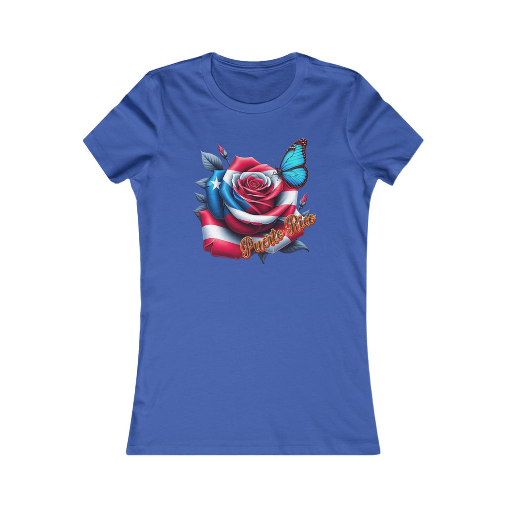 Patriotic Puerto Rico Rose Tee — Women's Flag Butterfly Floral T-Shirt