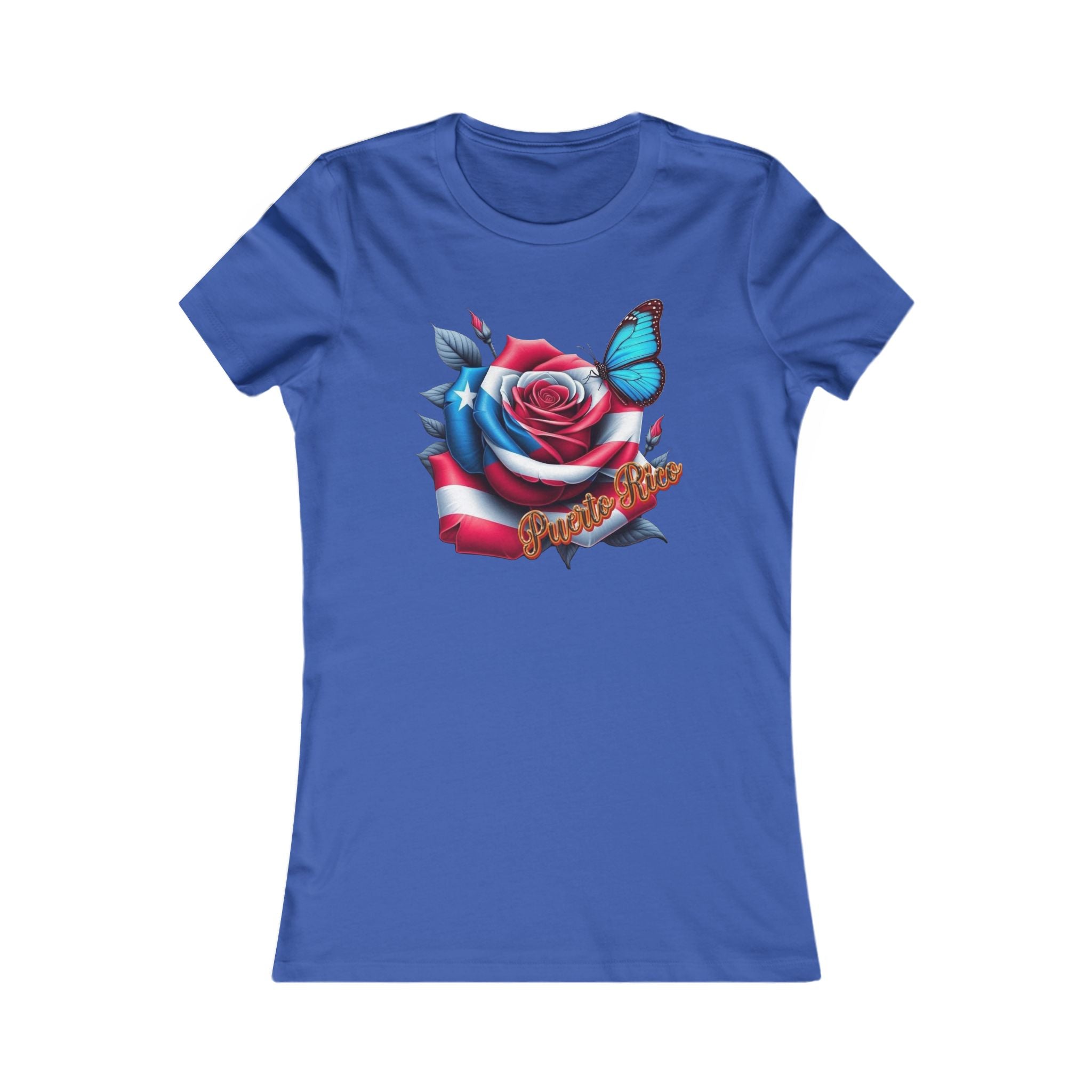 Patriotic Puerto Rico Rose Tee — Women's Flag Butterfly Floral T-Shirt