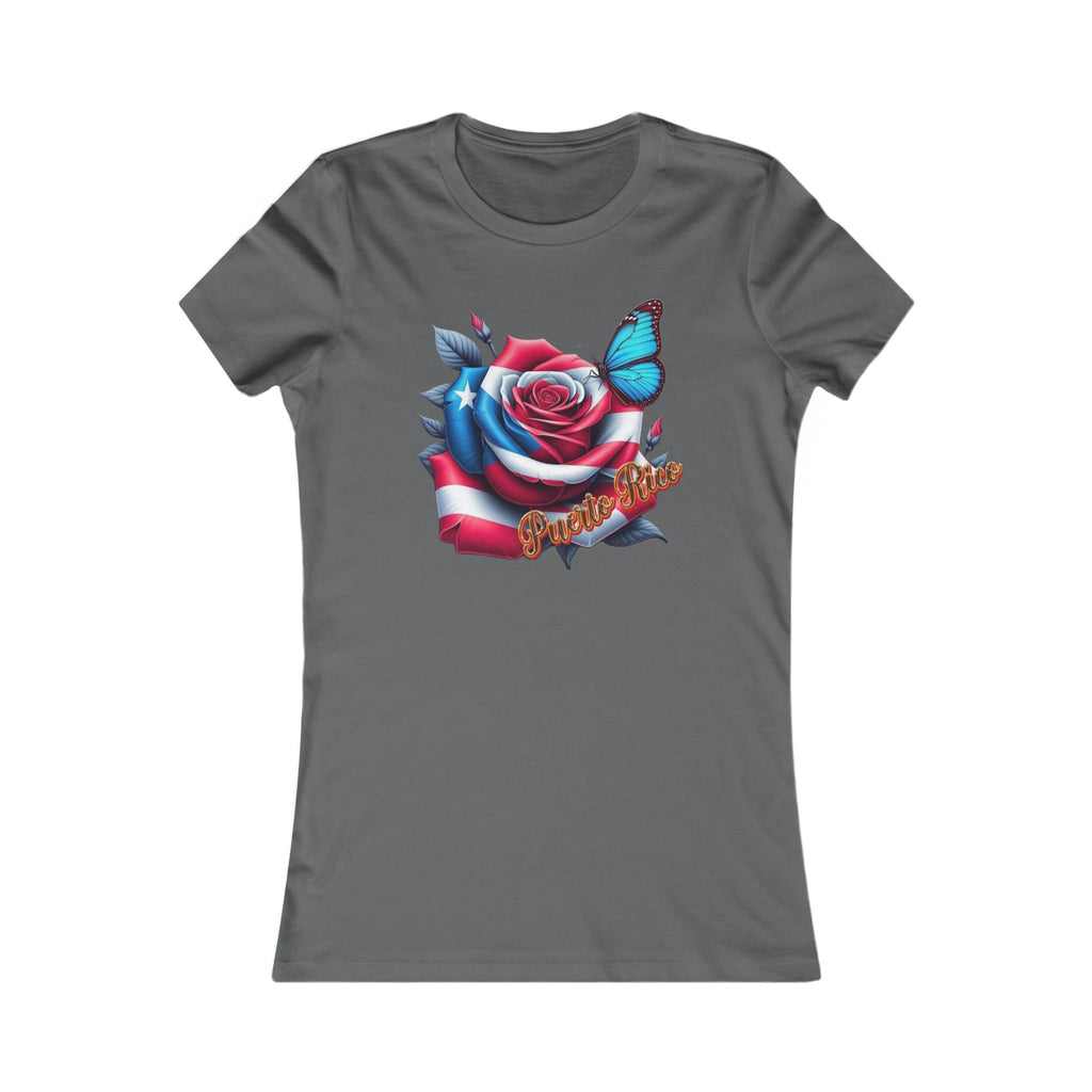 Patriotic Puerto Rico Rose Tee — Women's Flag Butterfly Floral T-Shirt