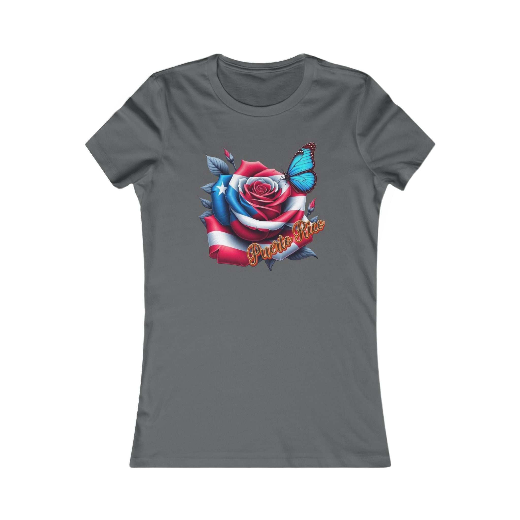 Patriotic Puerto Rico Rose Tee — Women's Flag Butterfly Floral T-Shirt
