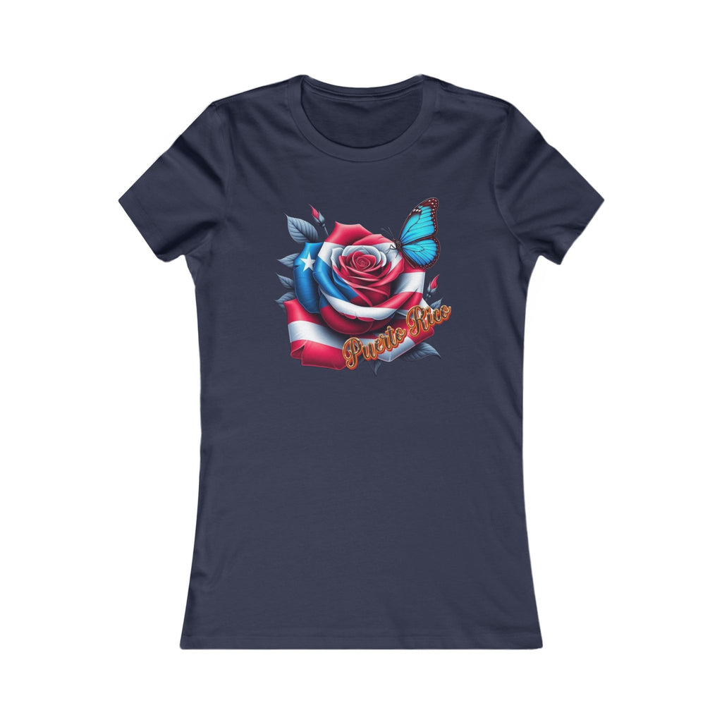 Patriotic Puerto Rico Rose Tee — Women's Flag Butterfly Floral T-Shirt