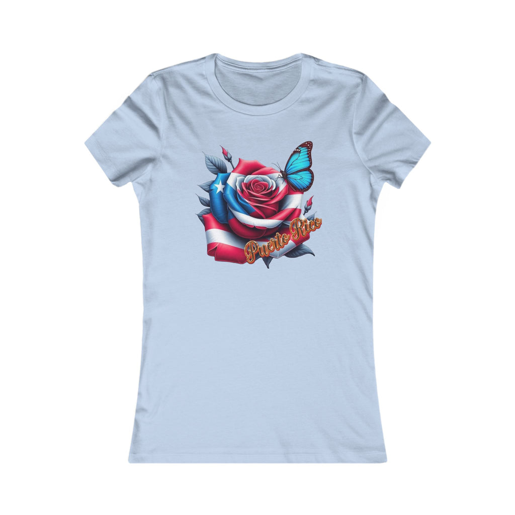 Patriotic Puerto Rico Rose Tee — Women's Flag Butterfly Floral T-Shirt