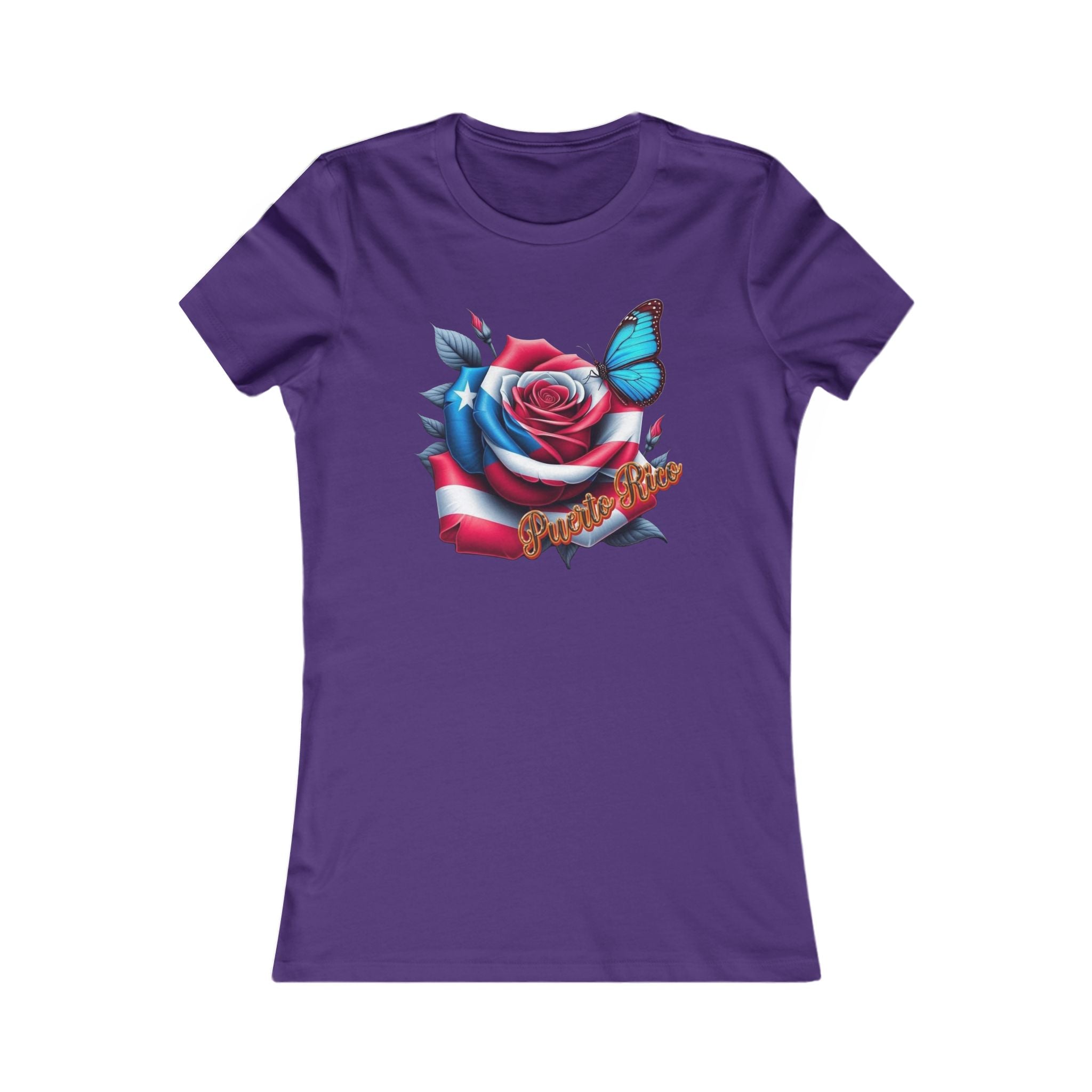 Patriotic Puerto Rico Rose Tee — Women's Flag Butterfly Floral T-Shirt