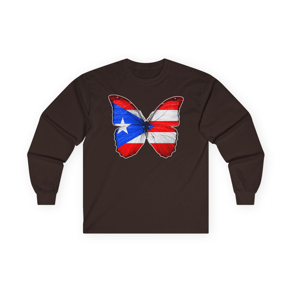 Women's Puerto Rico Flag Butterfly Long Sleeve Tee