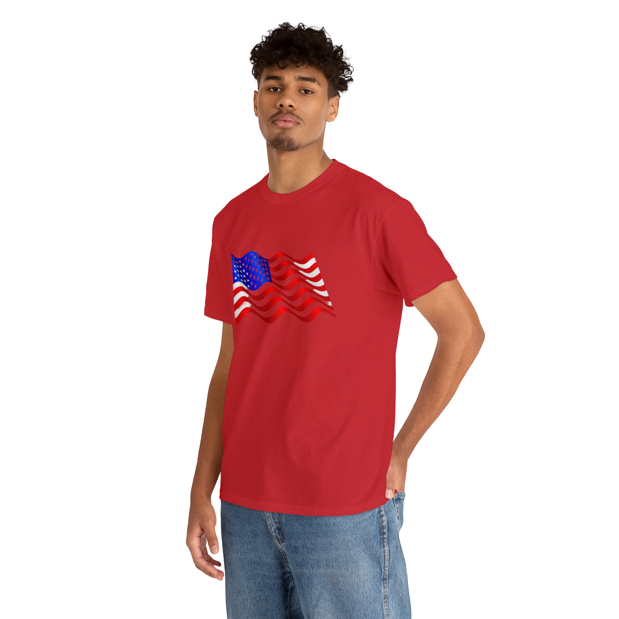 American Wavy Flag Unisex Heavy Cotton Tee