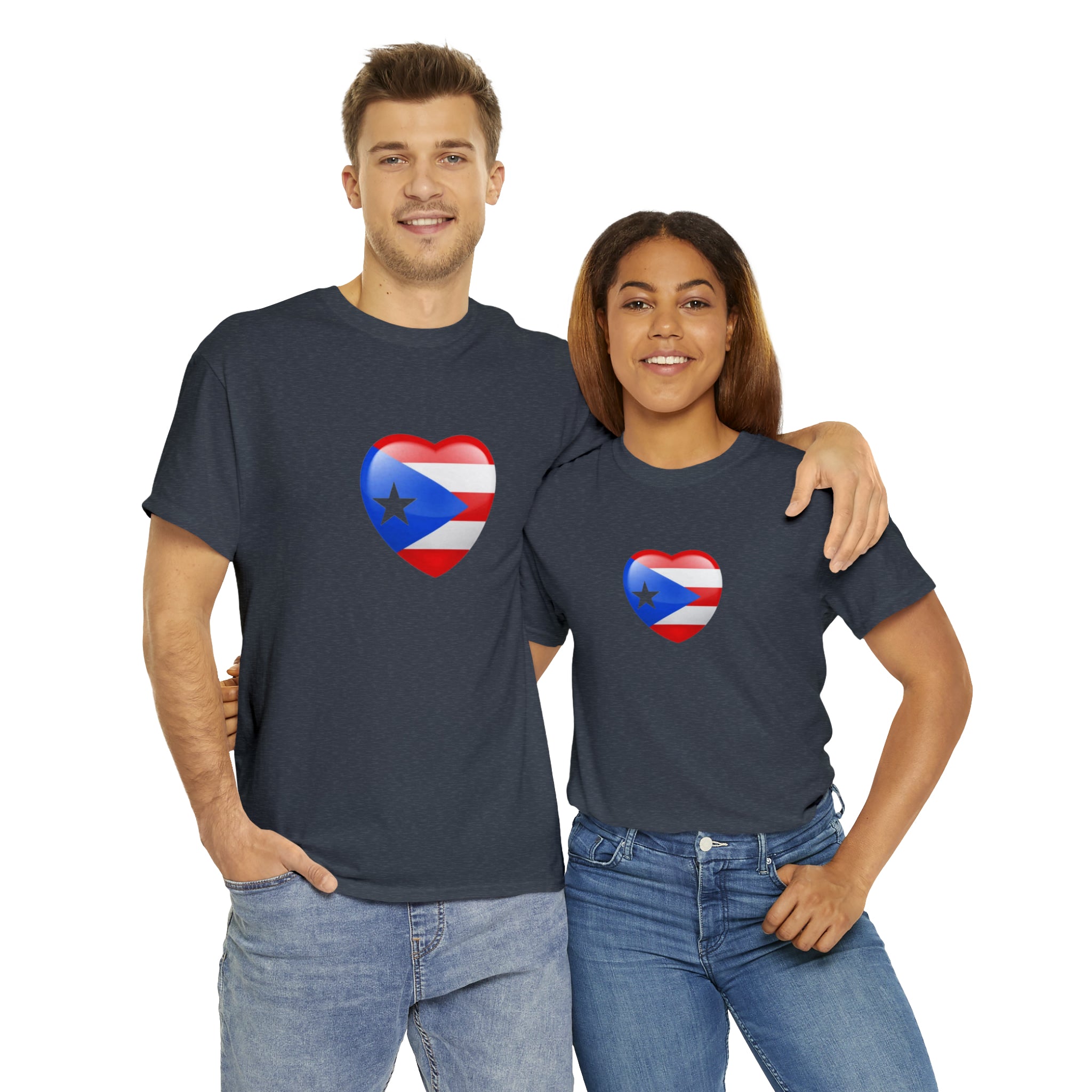 Puerto Rican Flag Heart Unisex Heavy Cotton Tee