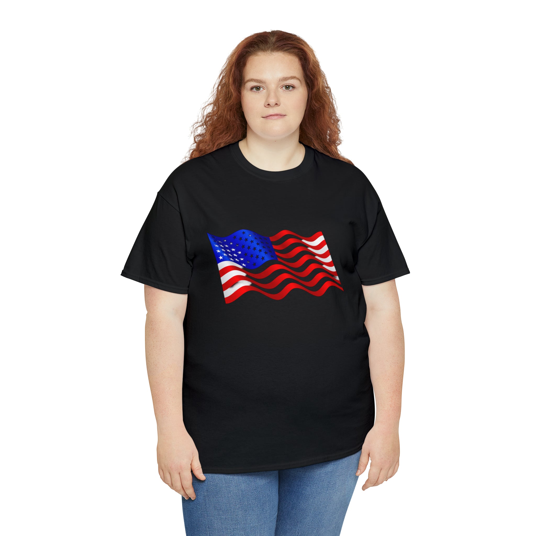 American Wavy Flag Unisex Heavy Cotton Tee