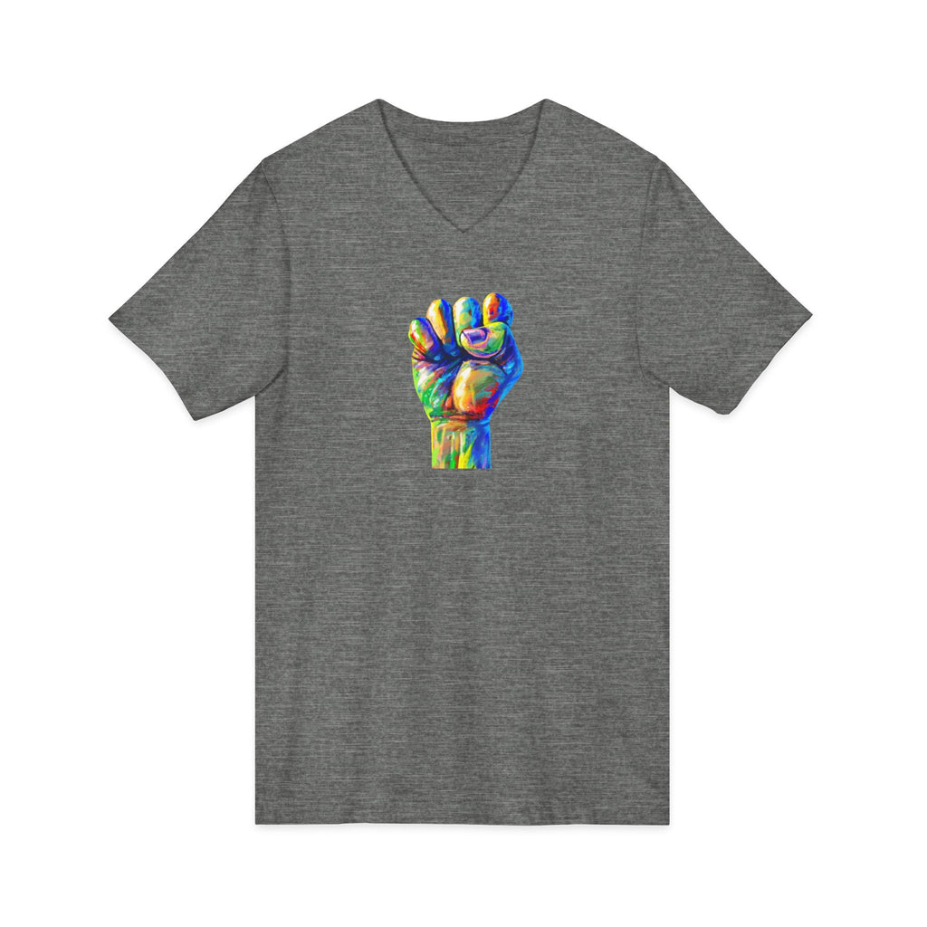 Power To The People Fist V-Neck Tee — Pride & Protest Solidarity T-Shirt
