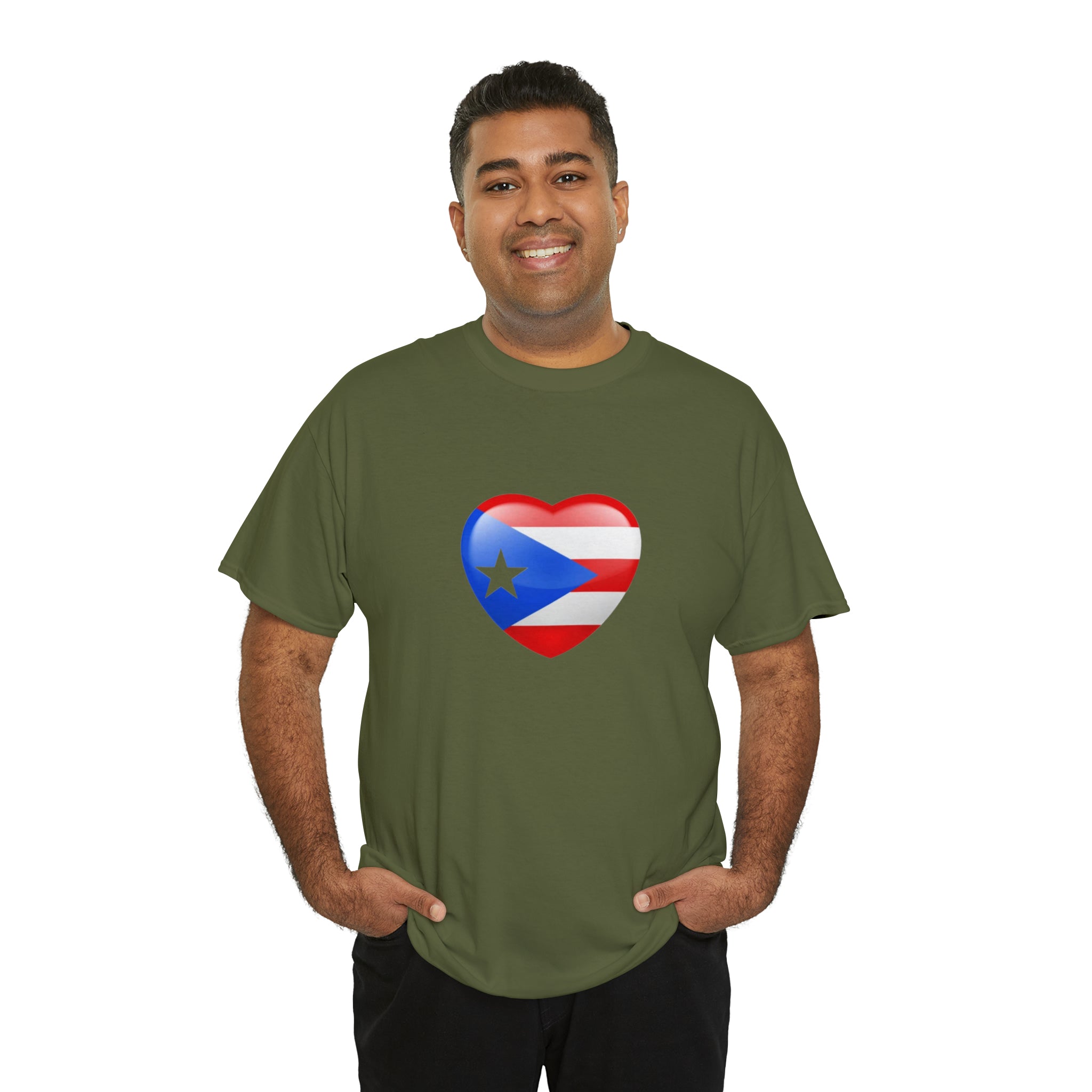 Puerto Rican Flag Heart Unisex Heavy Cotton Tee