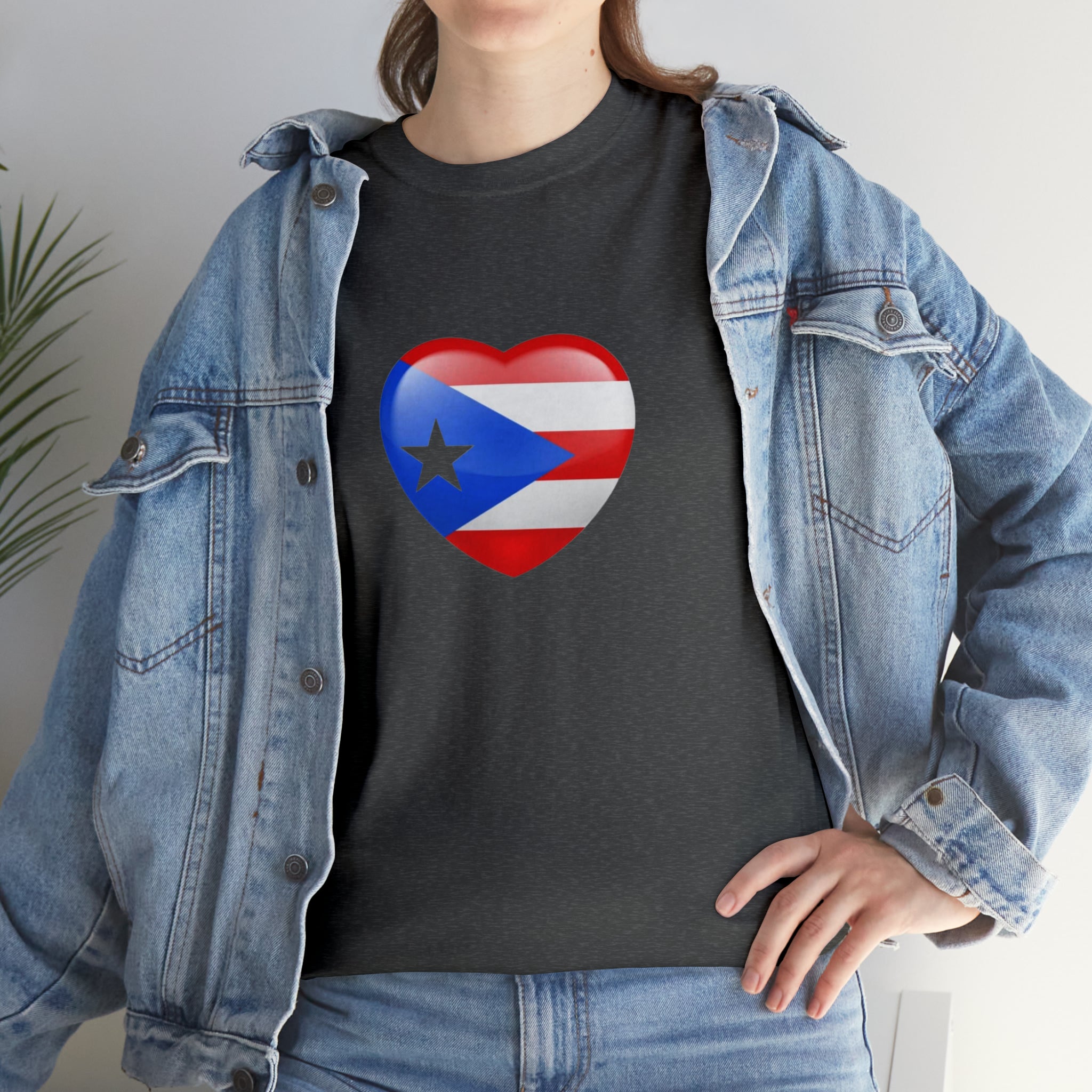 Puerto Rican Flag Heart Unisex Heavy Cotton Tee