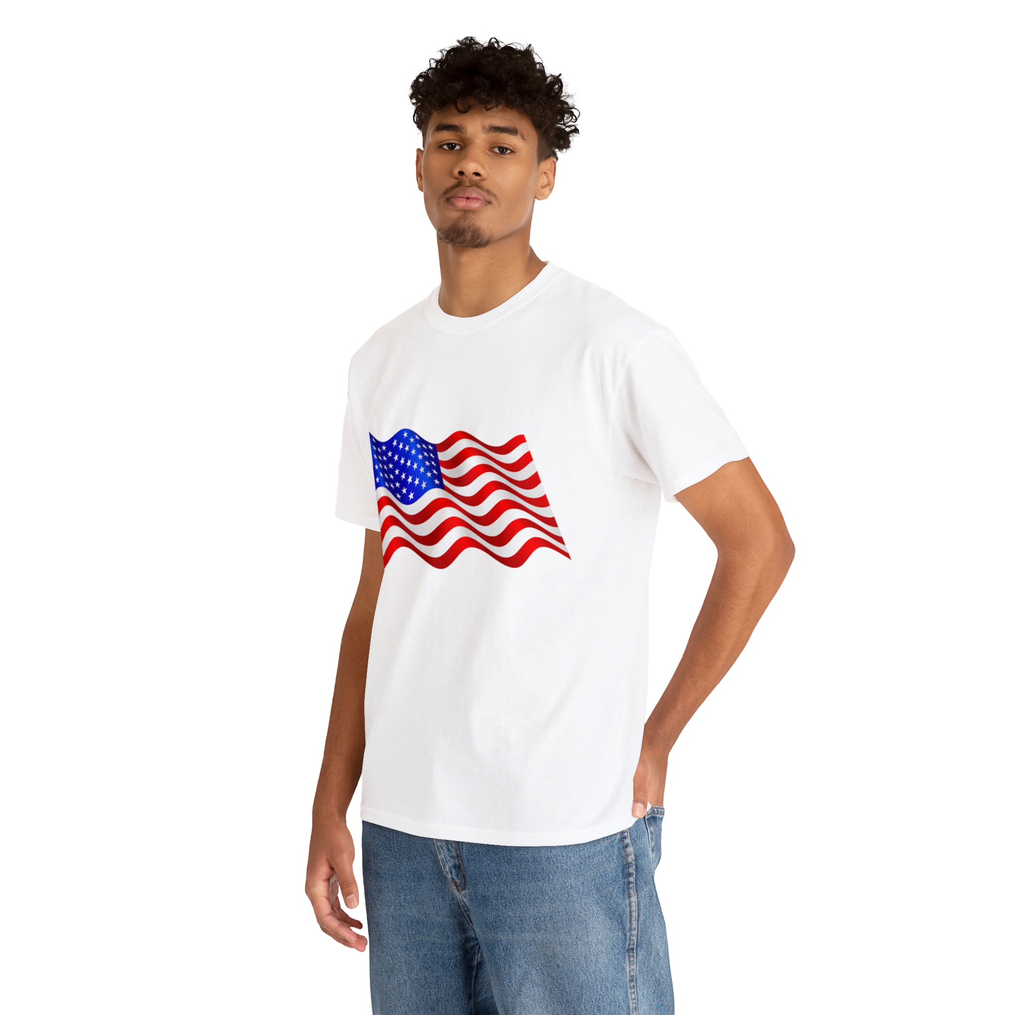 American Wavy Flag Unisex Heavy Cotton Tee