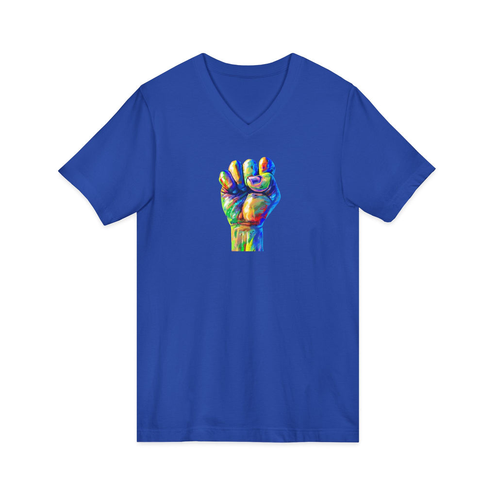 Power To The People Fist V-Neck Tee — Pride & Protest Solidarity T-Shirt