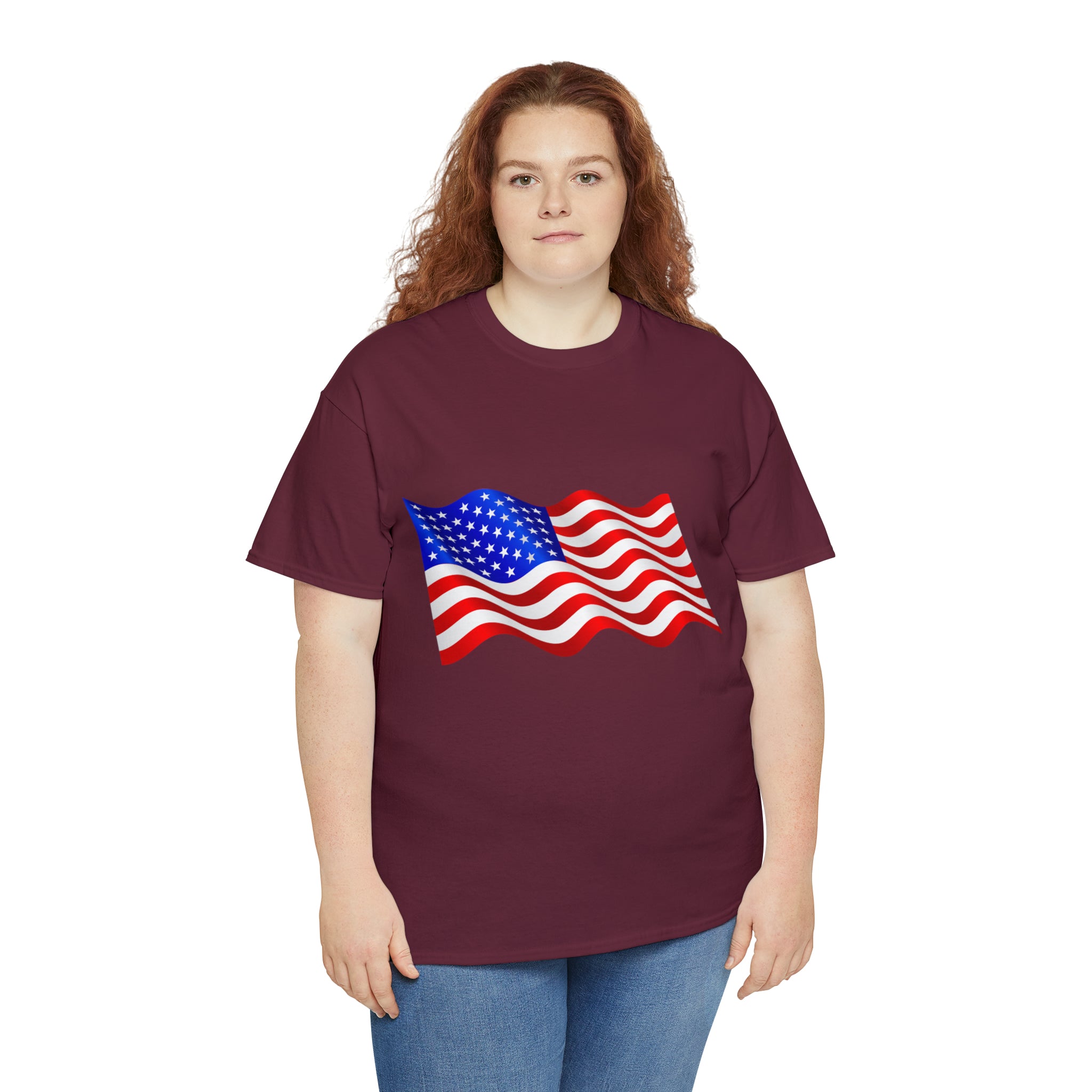 American Wavy Flag Unisex Heavy Cotton Tee