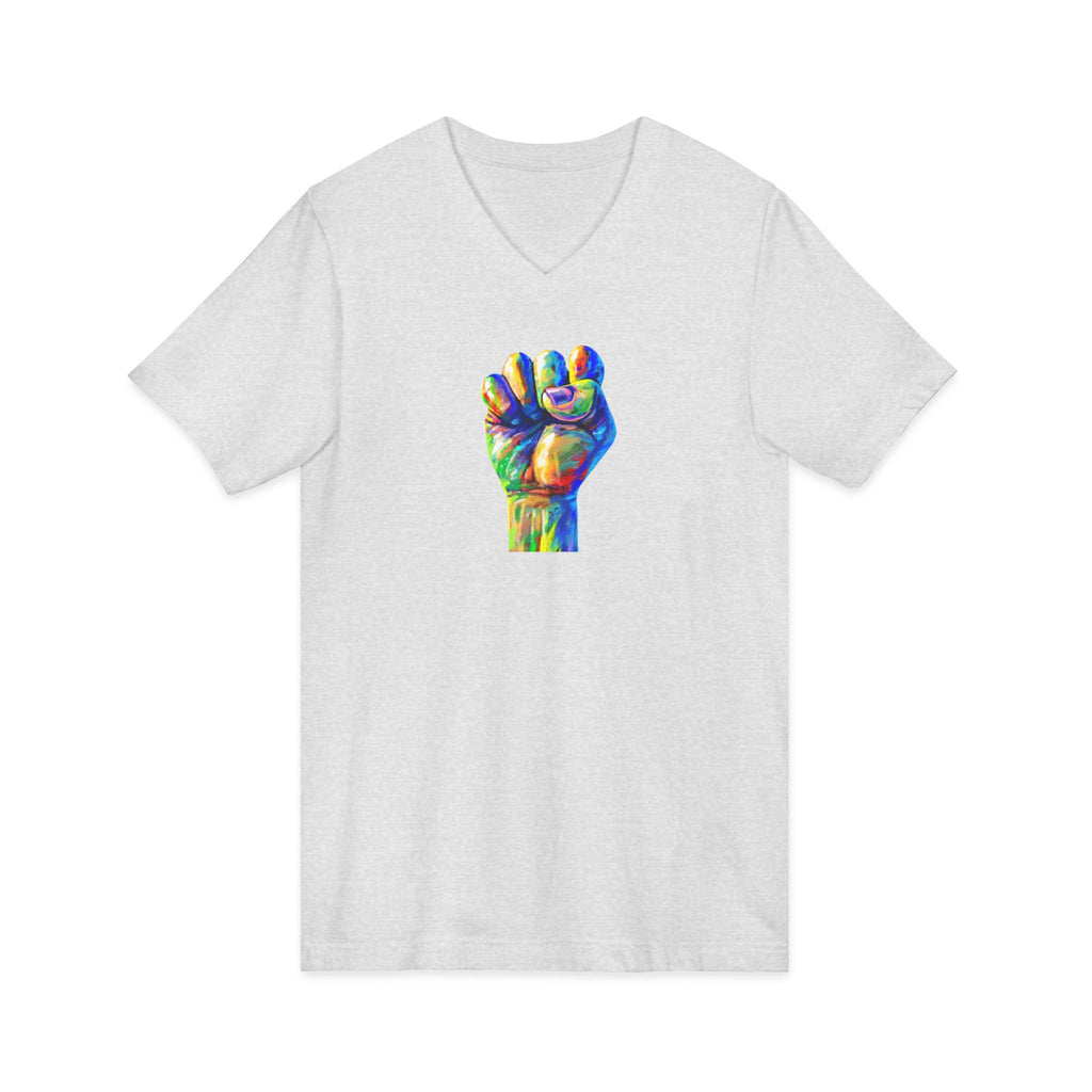 Power To The People Fist V-Neck Tee — Pride & Protest Solidarity T-Shirt