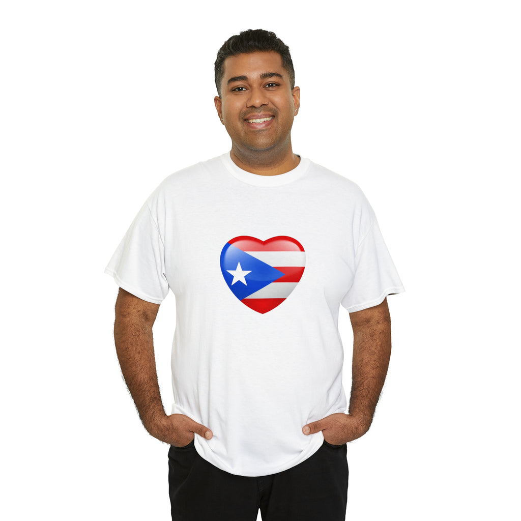 Puerto Rican Flag Heart Unisex Heavy Cotton Tee