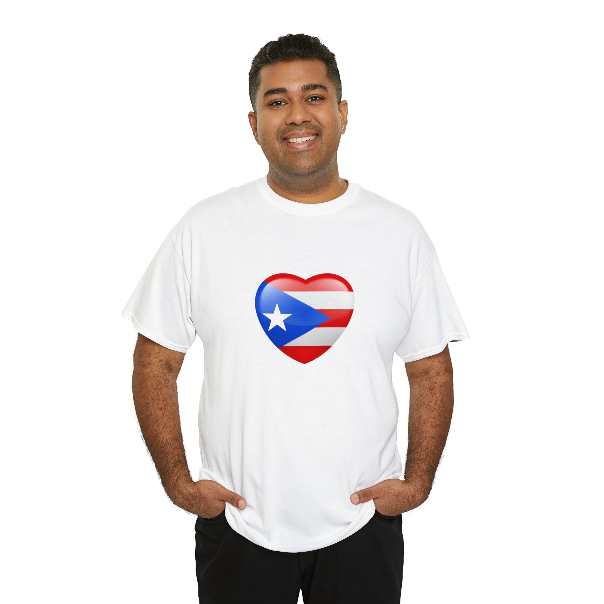 Puerto Rican Flag Heart Unisex Heavy Cotton Tee