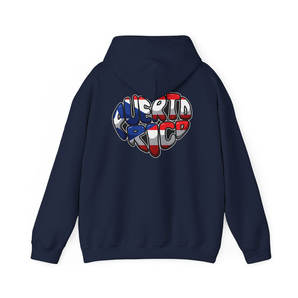 Puerto Rico Frog Hoodie — Coquí with Flag Heart Back Graphic
