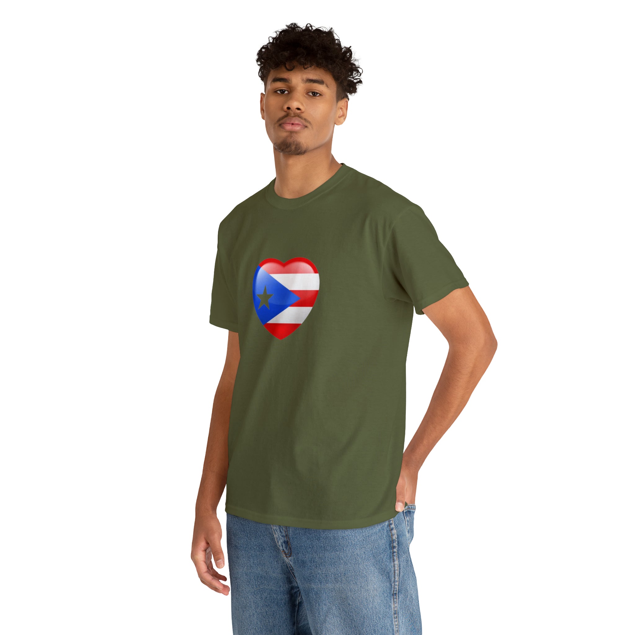 Puerto Rican Flag Heart Unisex Heavy Cotton Tee
