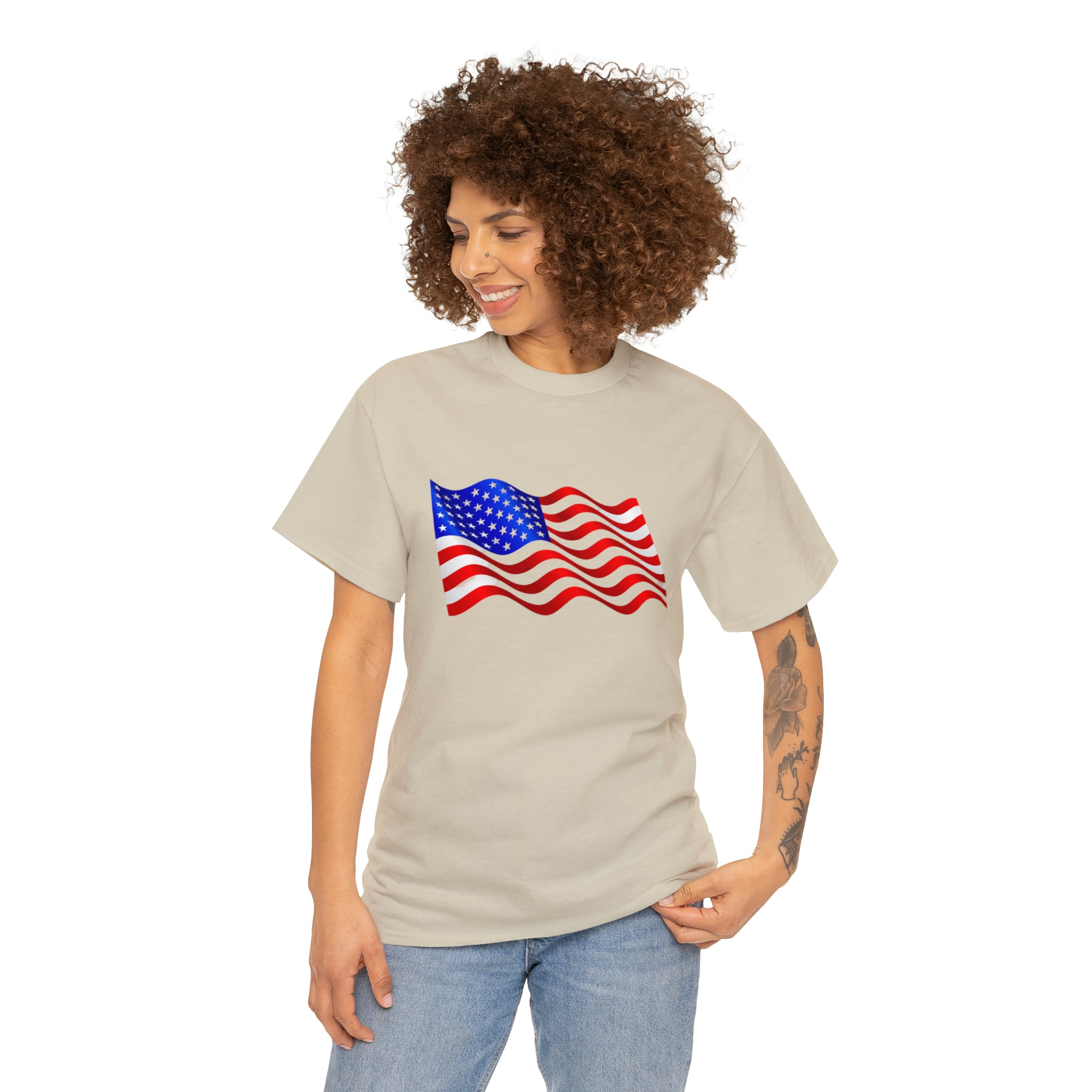 American Wavy Flag Unisex Heavy Cotton Tee