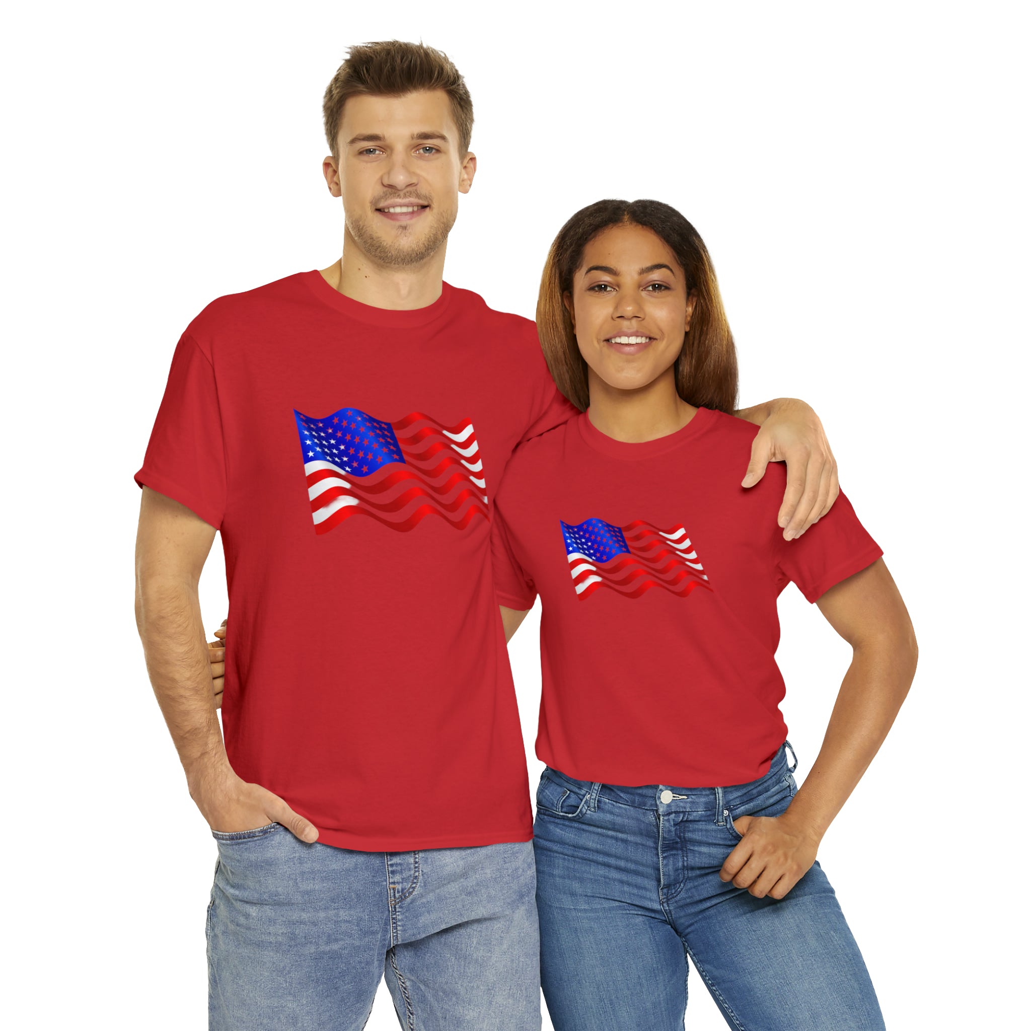 American Wavy Flag Unisex Heavy Cotton Tee