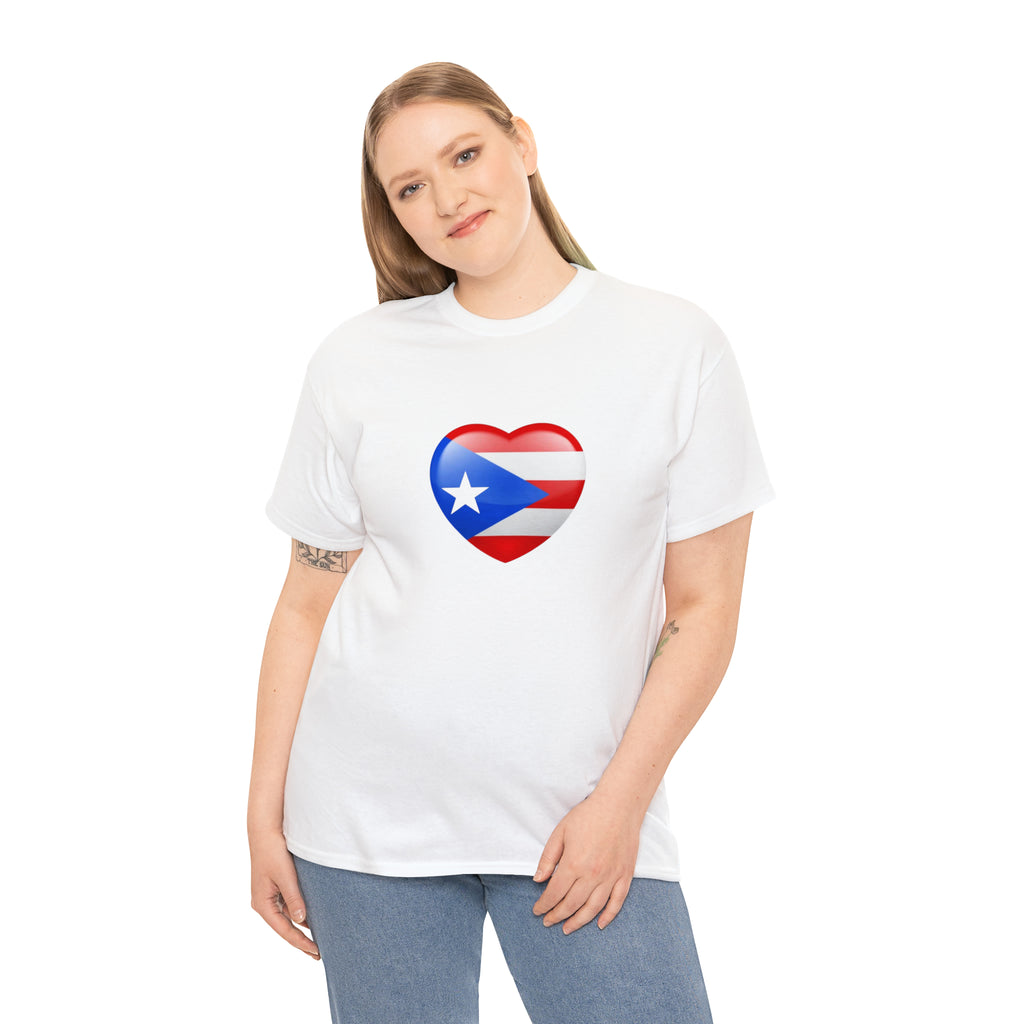 Puerto Rican Flag Heart Unisex Heavy Cotton Tee