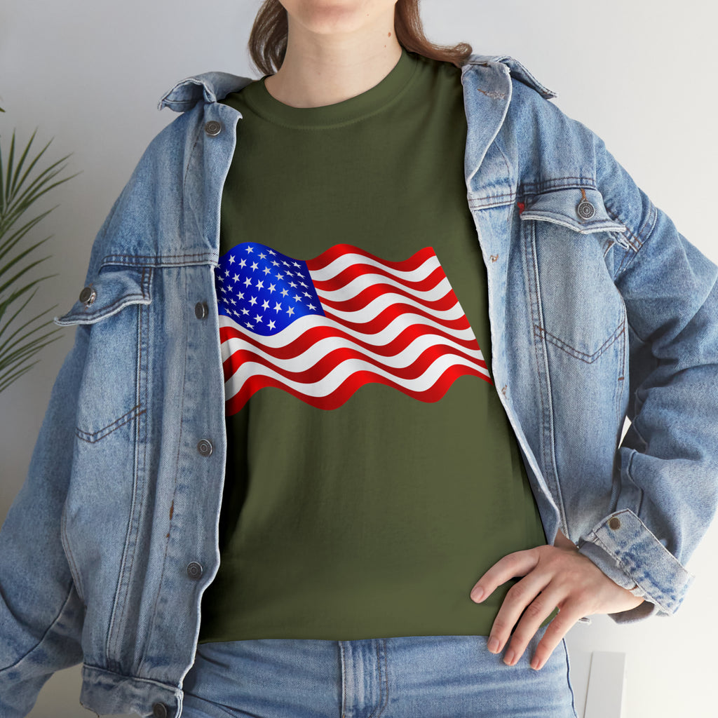 American Wavy Flag Unisex Heavy Cotton Tee