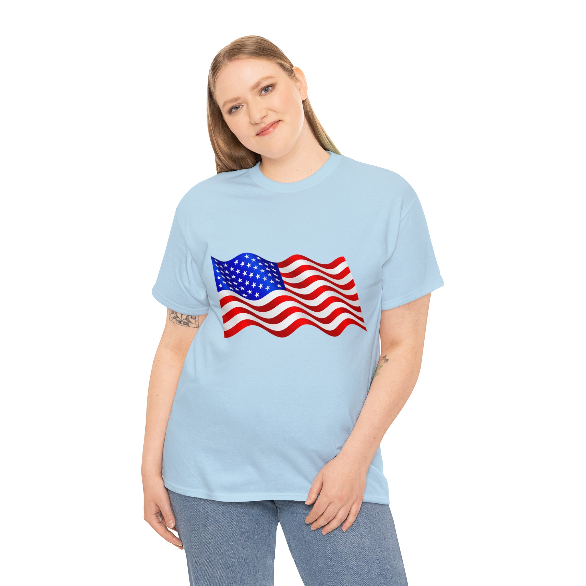 American Wavy Flag Unisex Heavy Cotton Tee