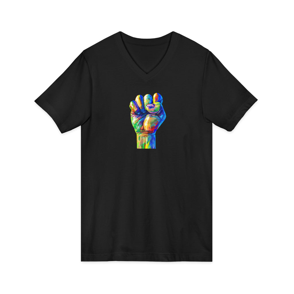 Power To The People Fist V-Neck Tee — Pride & Protest Solidarity T-Shirt