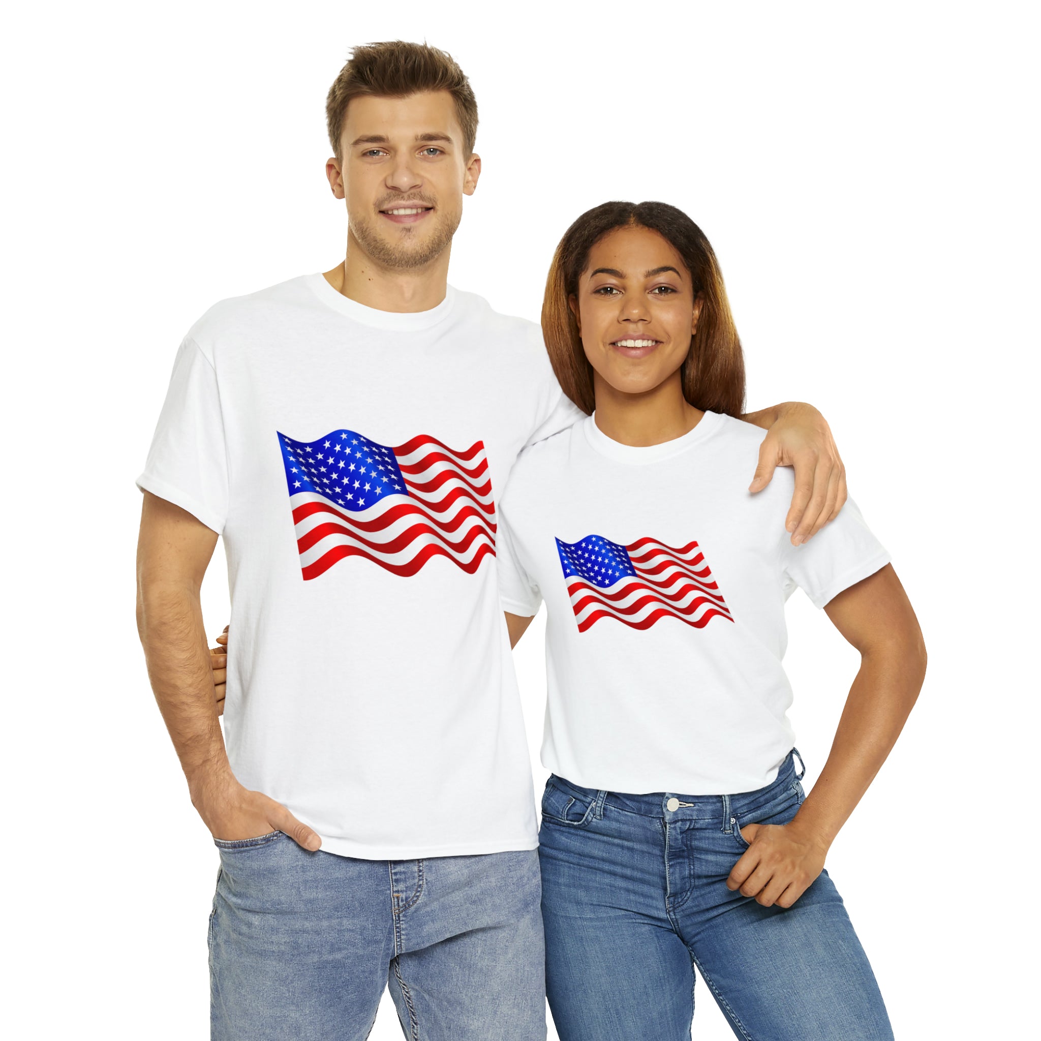 American Wavy Flag Unisex Heavy Cotton Tee