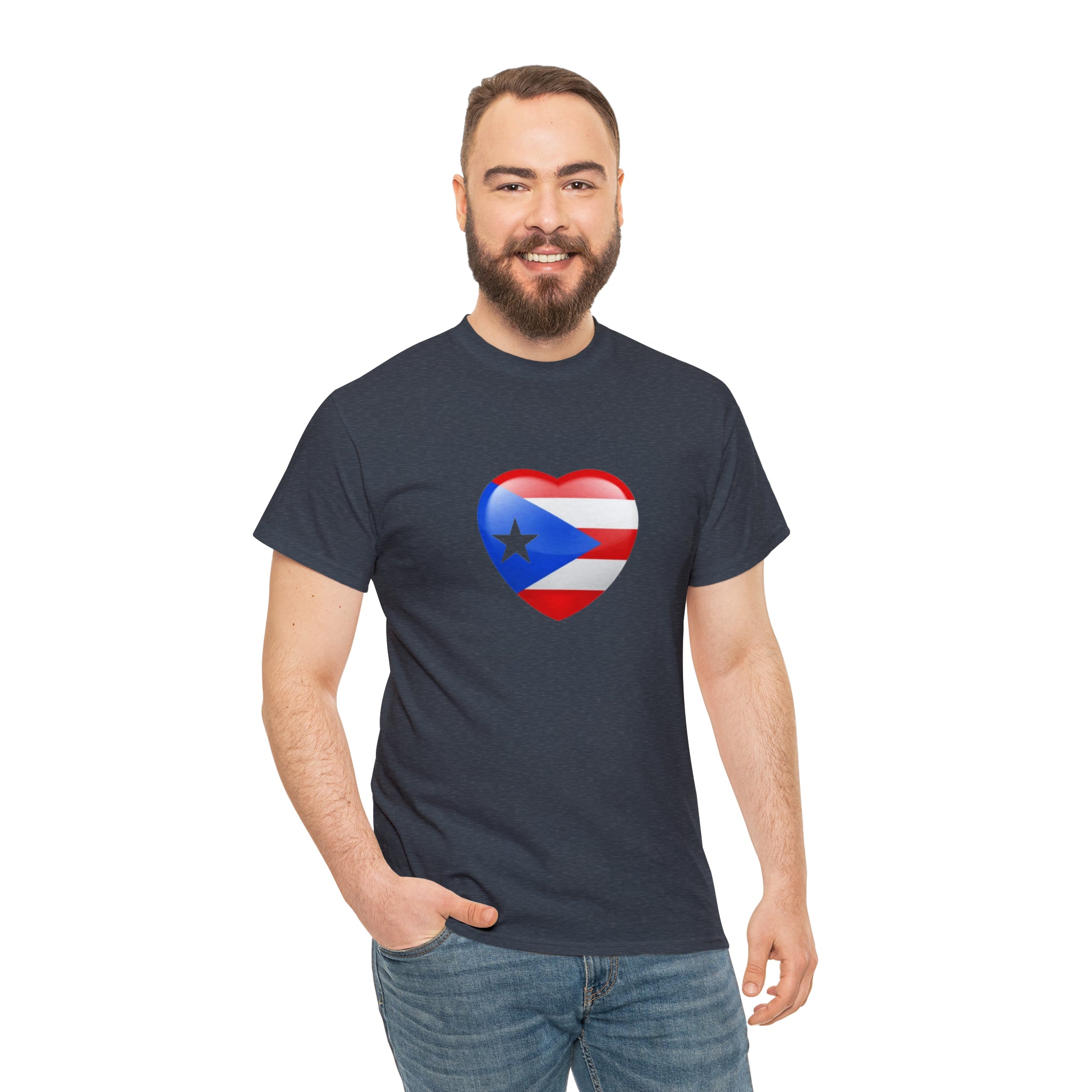 Puerto Rican Flag Heart Unisex Heavy Cotton Tee