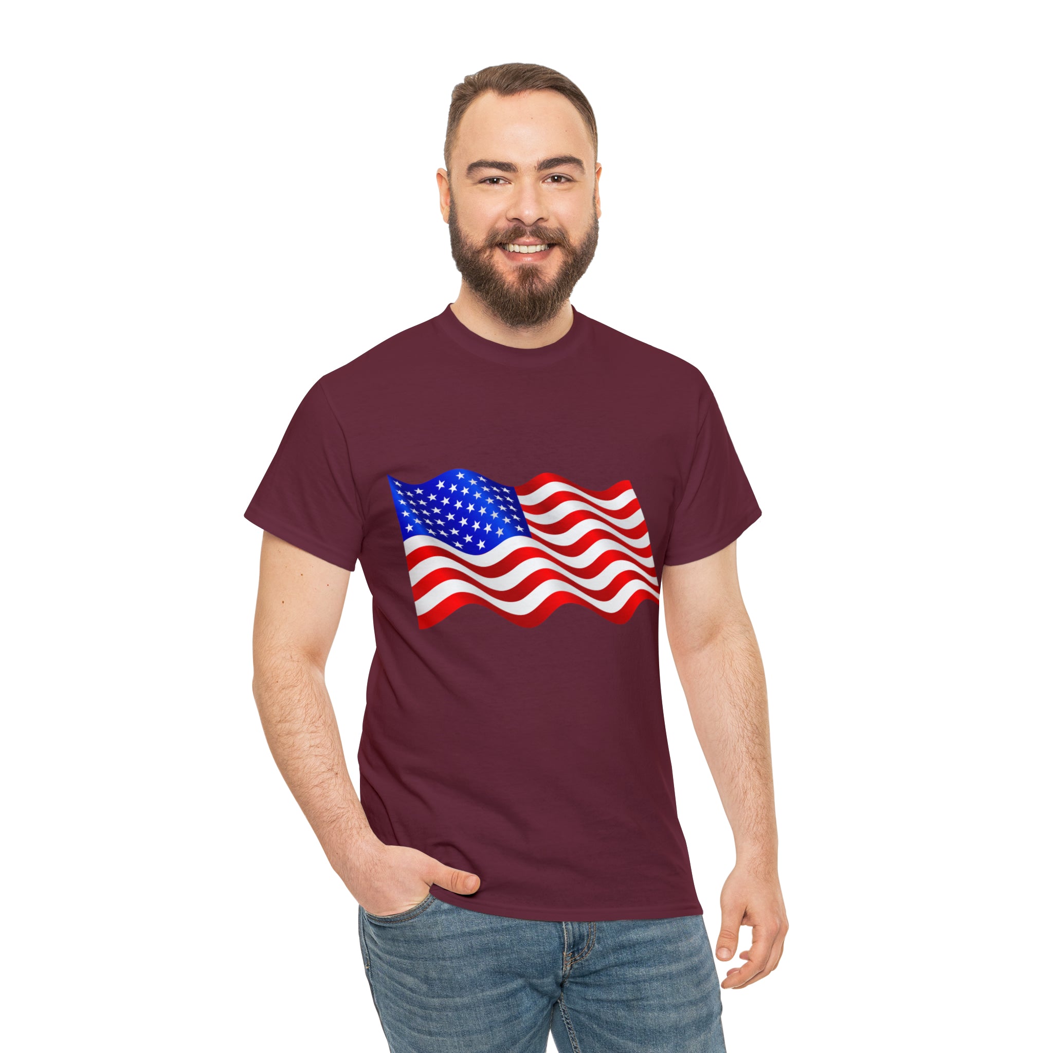 American Wavy Flag Unisex Heavy Cotton Tee