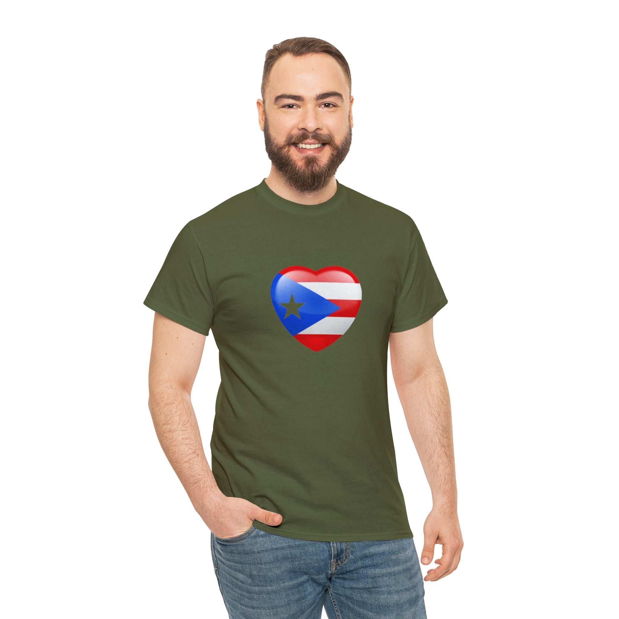 Puerto Rican Flag Heart Unisex Heavy Cotton Tee