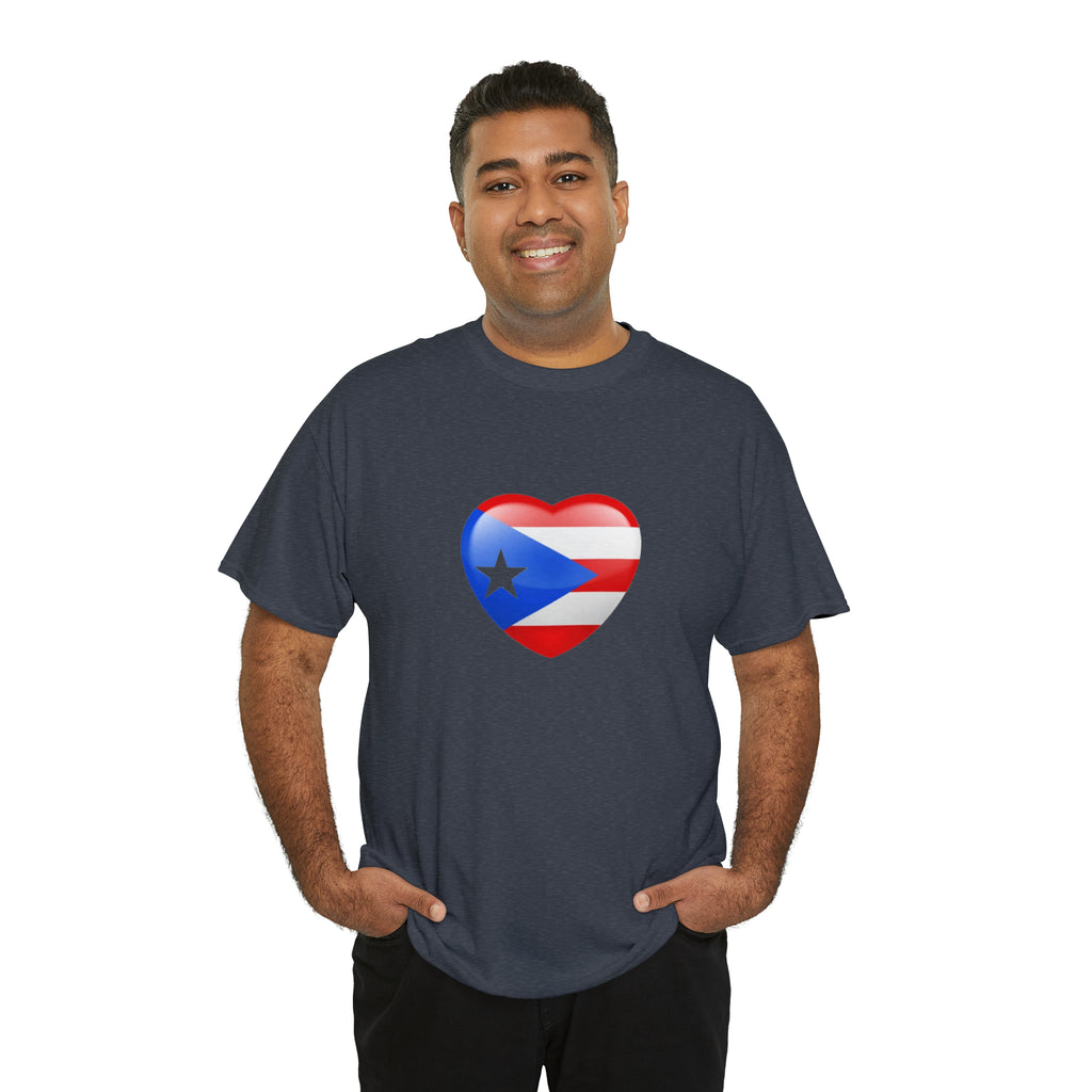 Puerto Rican Flag Heart Unisex Heavy Cotton Tee